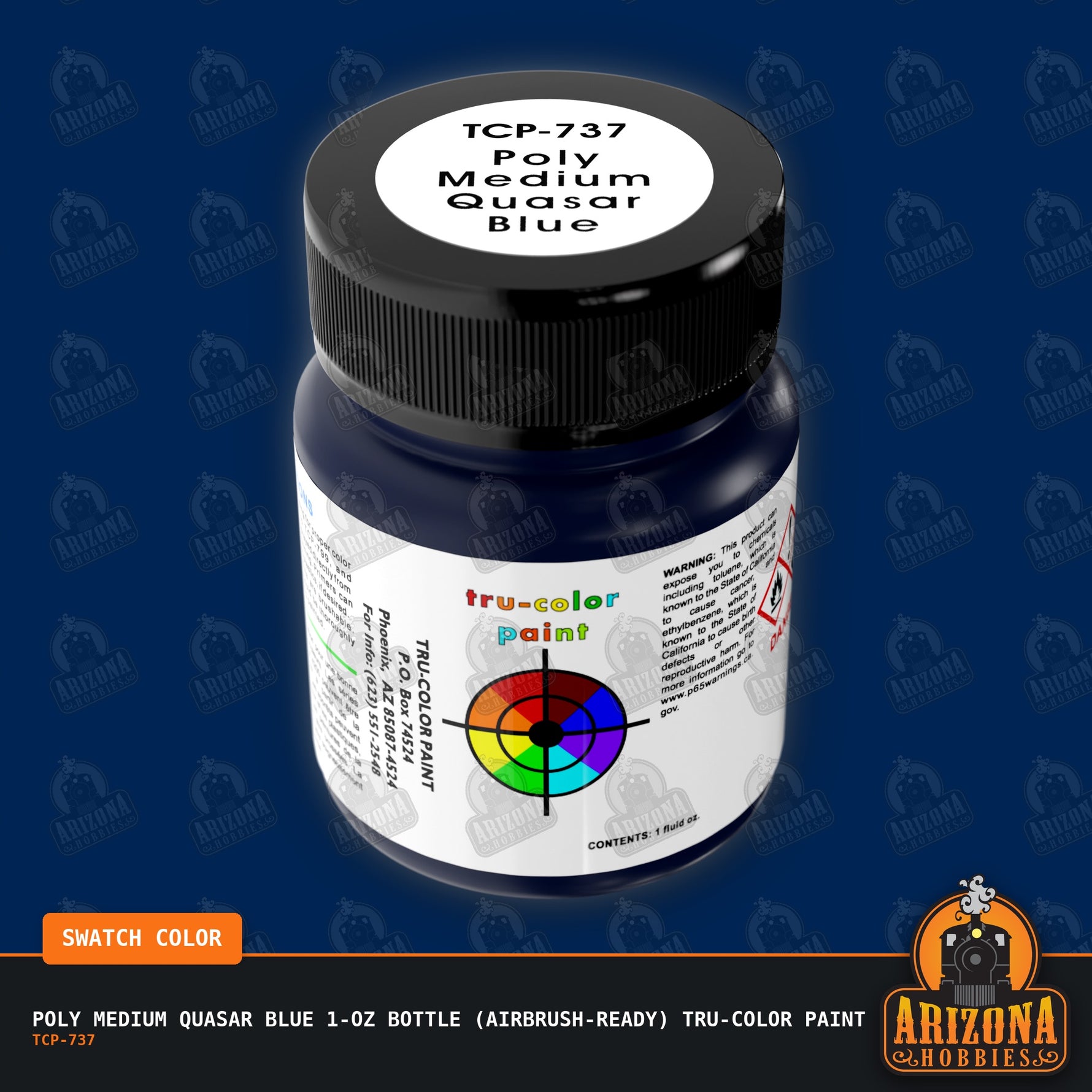 Poly MEDIUM QUASAR BLUE 1-oz bottle (Air-brush) Tru-Color Paint-with color swatch-Arizona Hobbies