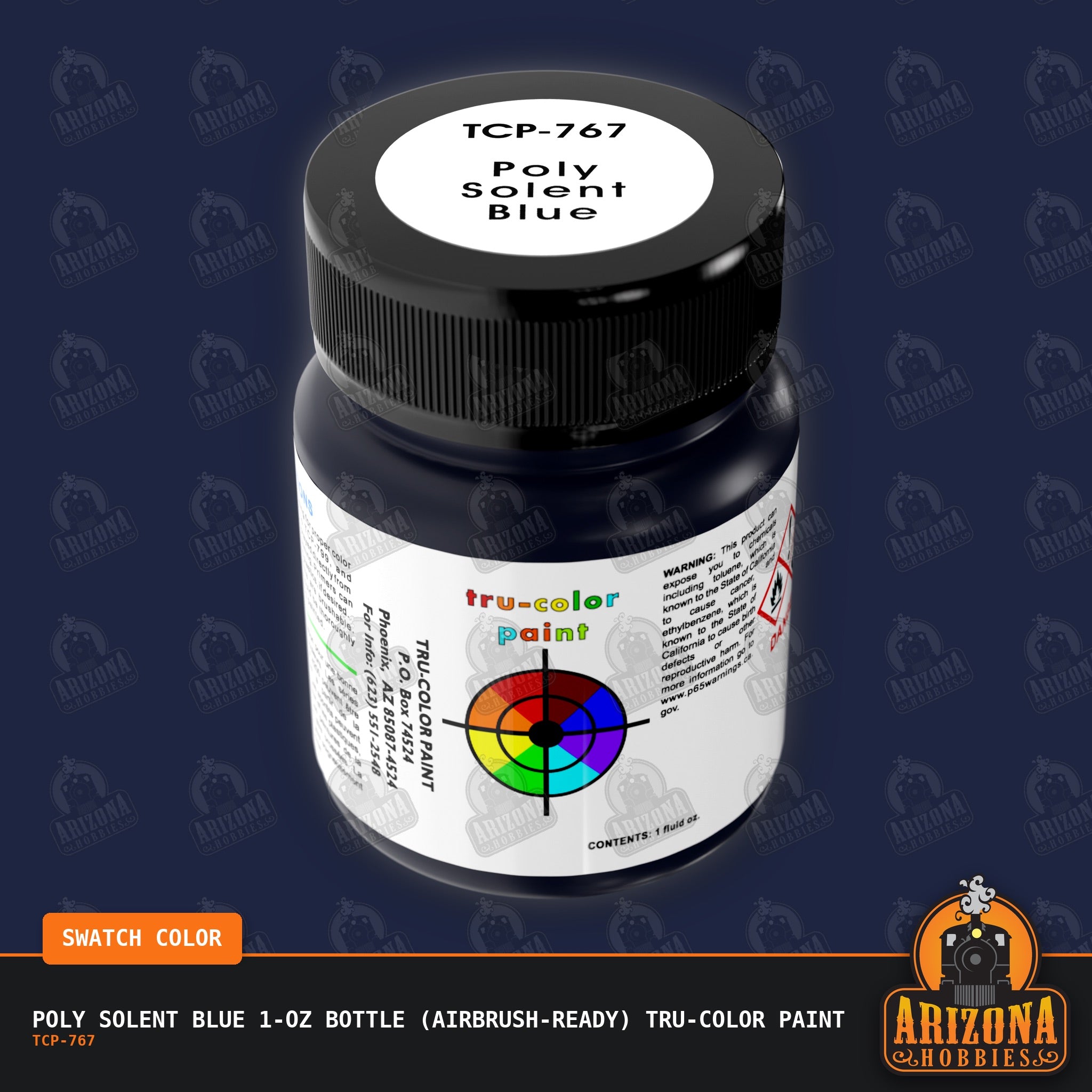 Poly SOLENT BLUE 1-oz bottle (Air-brush) Tru-Color Paint-with color swatch-Arizona Hobbies