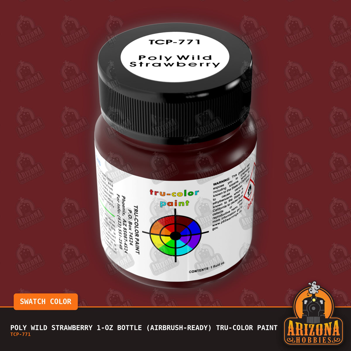 Poly WILD STRAWBERRY 1-oz bottle (Air-brush) Tru-Color Paint-with color swatch-Arizona Hobbies