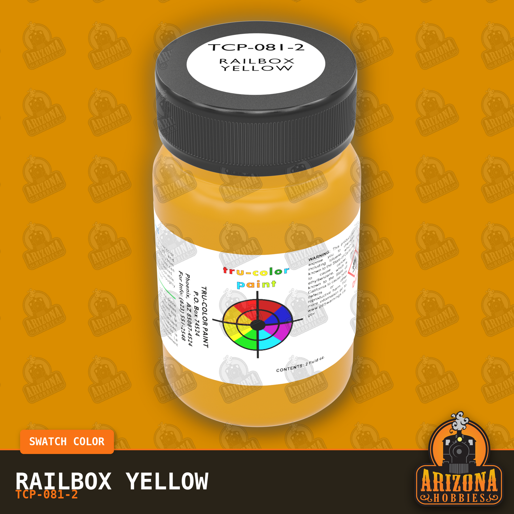RAILBOX YELLOW 2-oz bottle (Air-brush) Tru-Color Paint SPECIAL ORDER ONLY-with color swatch-Arizona Hobbies