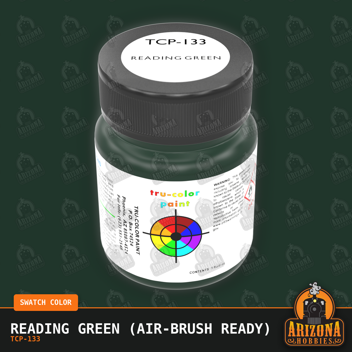 Reading GREEN 1-oz bottle (Air-brush) Tru-Color Paint-with color swatch-Arizona Hobbies