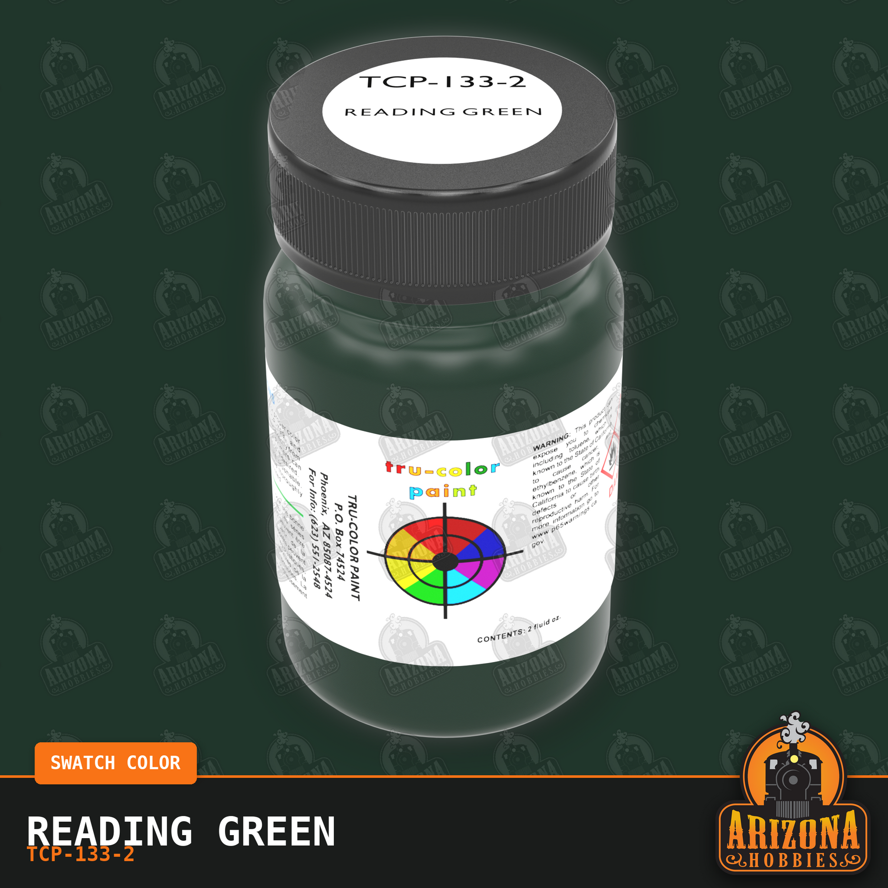 Reading GREEN 2-oz bottle (Air-brush) Tru-Color Paint SPECIAL ORDER ONLY-with color swatch-Arizona Hobbies