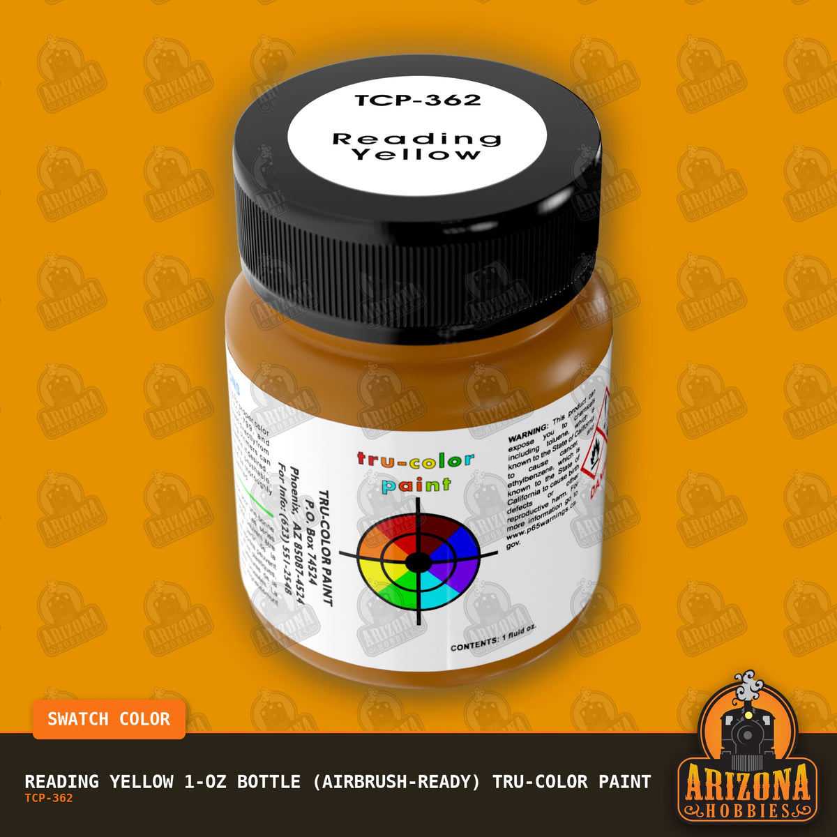 Reading YELLOW 1-oz bottle (Air-brush) Tru-Color Paint-with color swatch-Arizona Hobbies