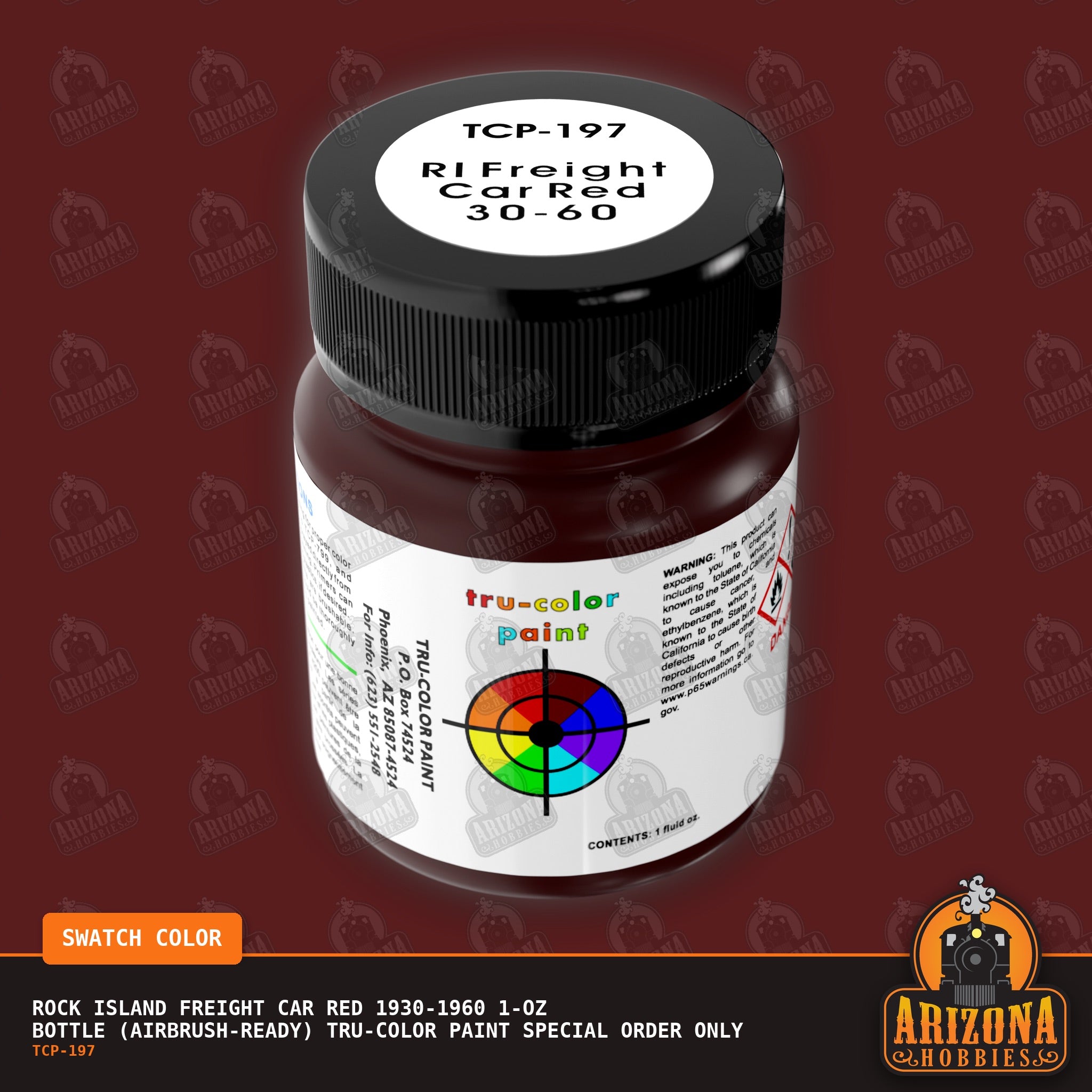 Rock Island FREIGHT CAR RED 1930-1960 1-oz bottle (Air-brush) Tru-Color Paint SPECIAL ORDER ONLY-with color swatch-Arizona Hobbies