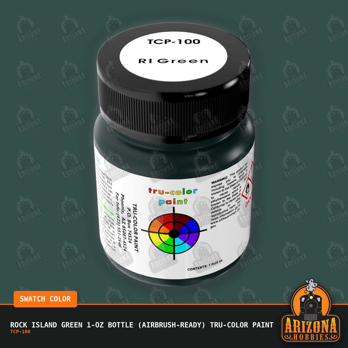 Rock Island GREEN 1-oz bottle (Air-brush) Tru-Color Paint-with color swatch-Arizona Hobbies