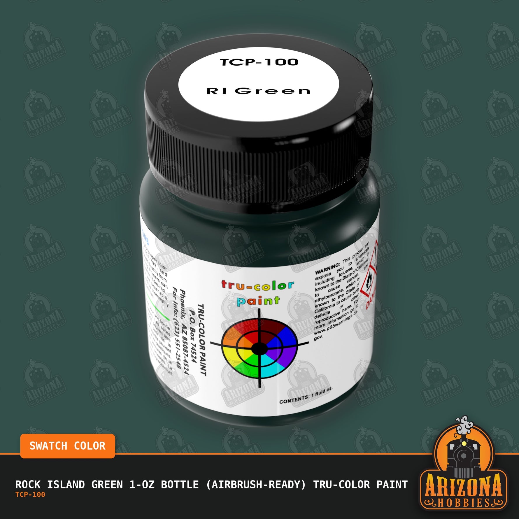 Rock Island GREEN 1-oz bottle (Air-brush) Tru-Color Paint-with color swatch-Arizona Hobbies