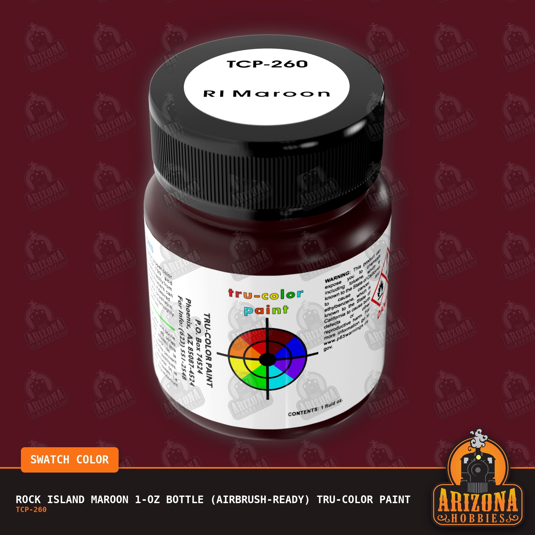 Rock Island MAROON 1-oz bottle (Air-brush) Tru-Color Paint-with color swatch-Arizona Hobbies