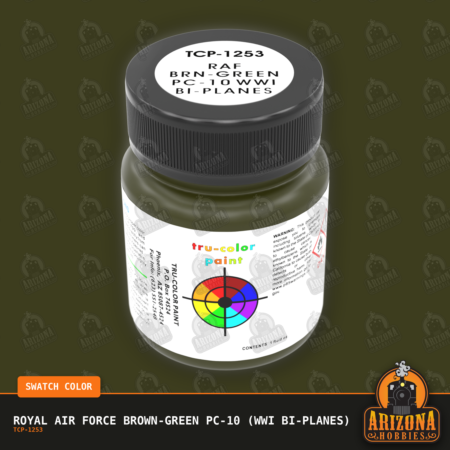 Royal Air Force BROWN-GREEN PC-10 (WWI Bi-Planes) 1-oz bottle (Air-brush) Tru-Color Paint-with color swatch-Arizona Hobbies