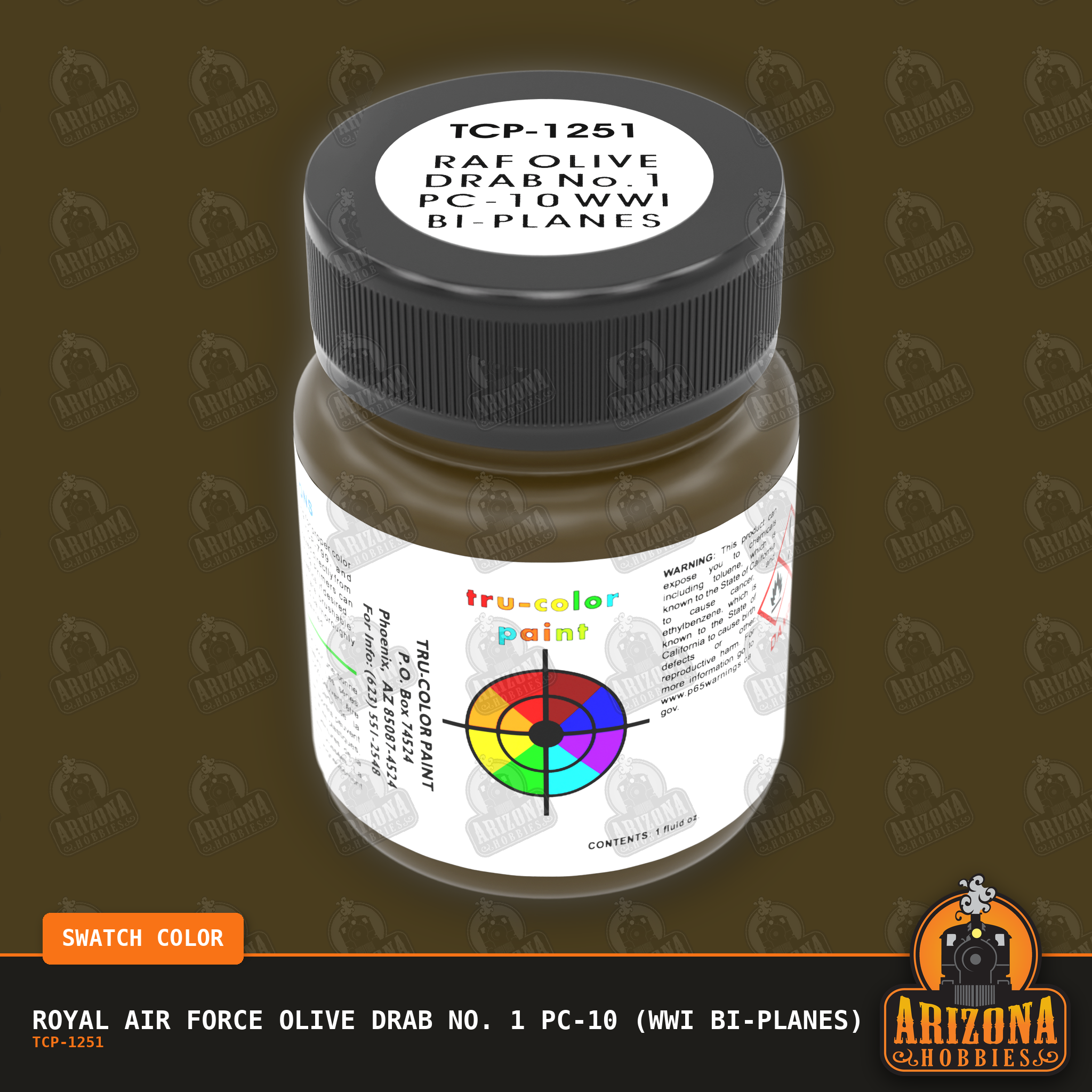 Royal Air Force OLIVE DRAB No. 1 PC-10 (WWI Bi-Planes) 1-oz bottle (Air-brush) Tru-Color Paint-with color swatch-Arizona Hobbies