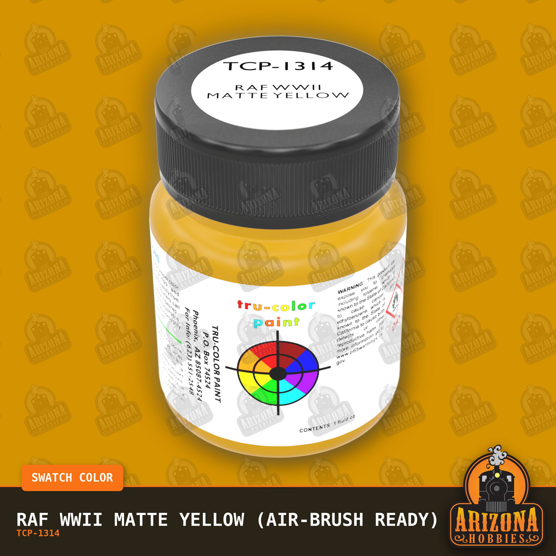 Royal Air Force WWII MATTE YELLOW 1-oz bottle (Air-brush) Tru-Color Paint-with color swatch-Arizona Hobbies