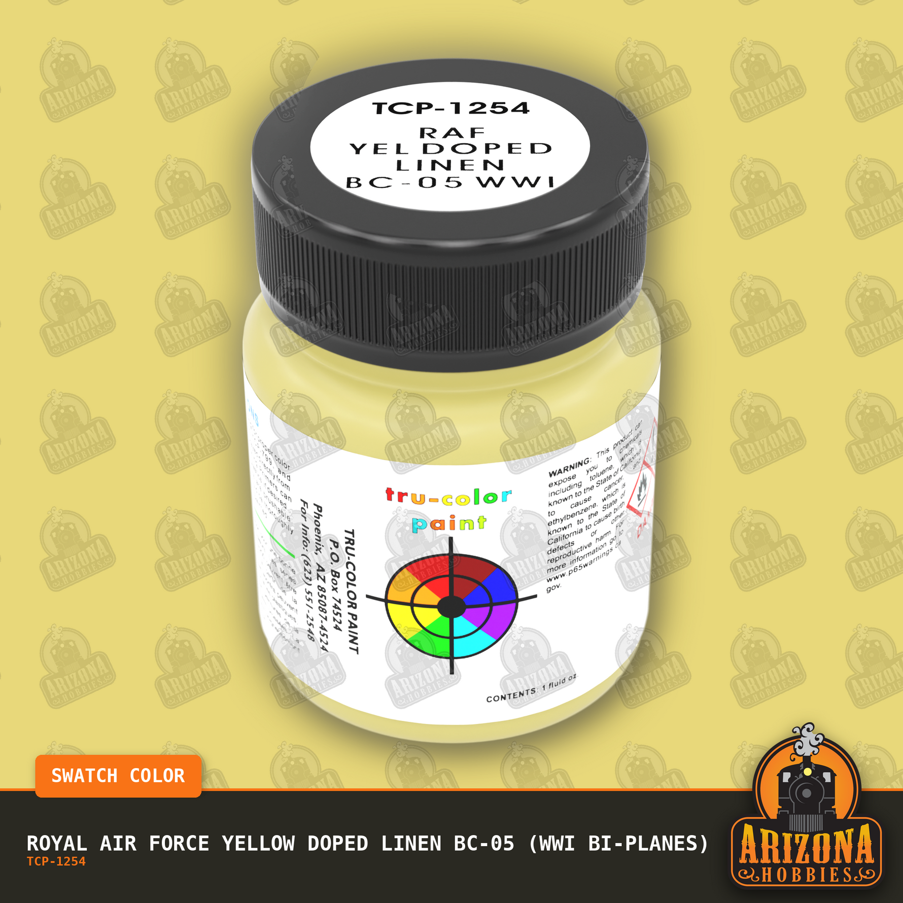 Royal Air Force YELLOW DOPED LINEN BC-05 (WWI Bi-Planes) 1-oz bottle (Air-brush) Tru-Color Paint-with color swatch-Arizona Hobbies