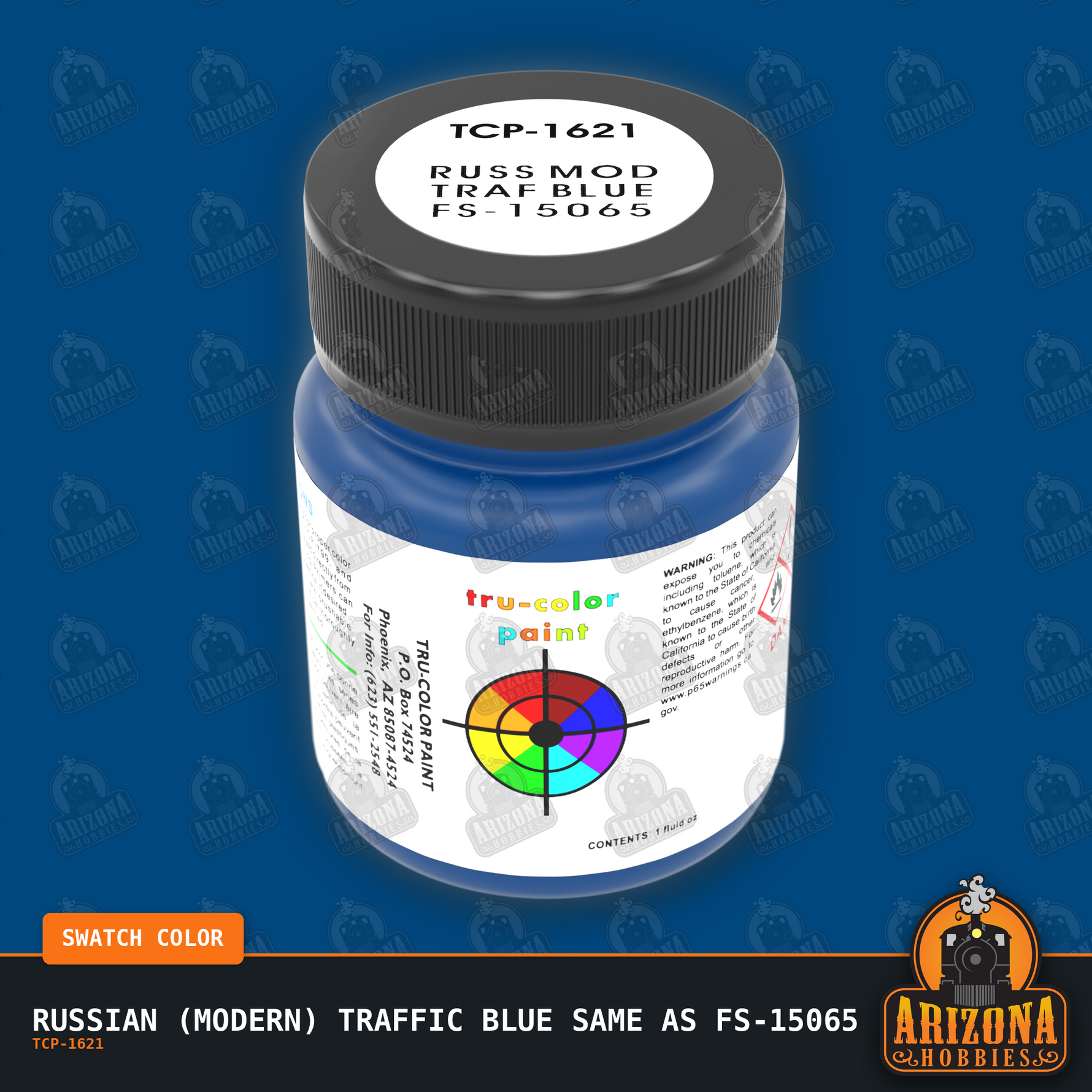 Russian (Modern) TRAFFIC BLUE same as FS-15065 1-oz bottle (Air-brush) Tru-Color Paint-with color swatch-Arizona Hobbies