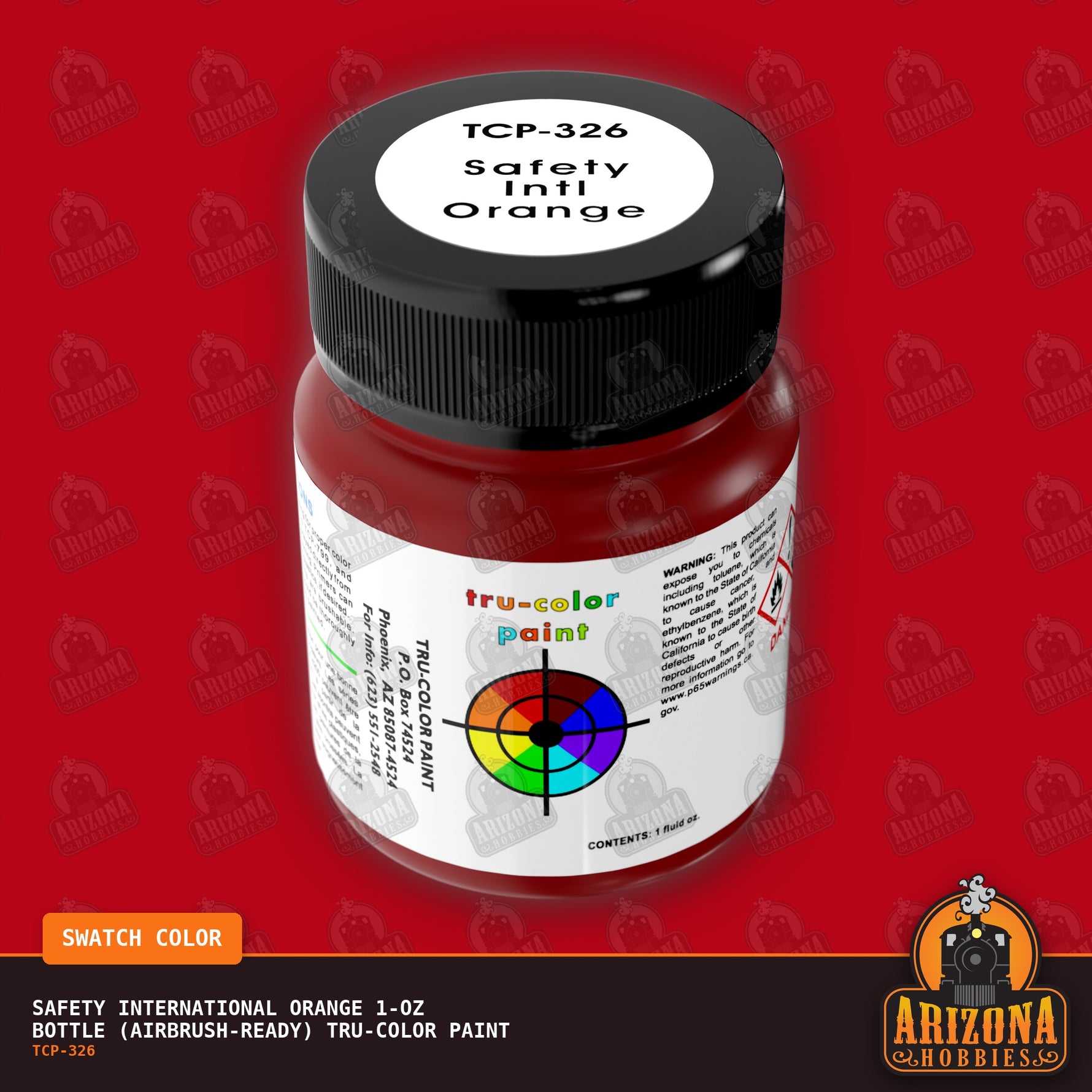 SAFETY INTERNATIONAL ORANGE 1-oz bottle (Air-brush) Tru-Color Paint-with color swatch-Arizona Hobbies