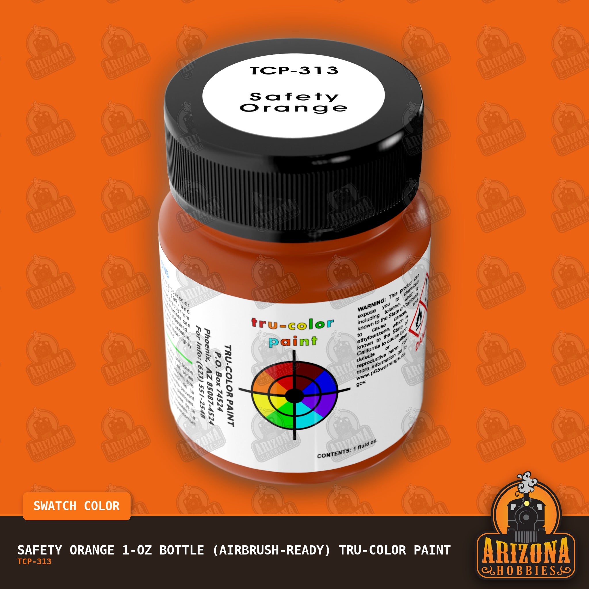 SAFETY ORANGE 1-oz bottle (Air-brush) Tru-Color Paint-with color swatch-Arizona Hobbies