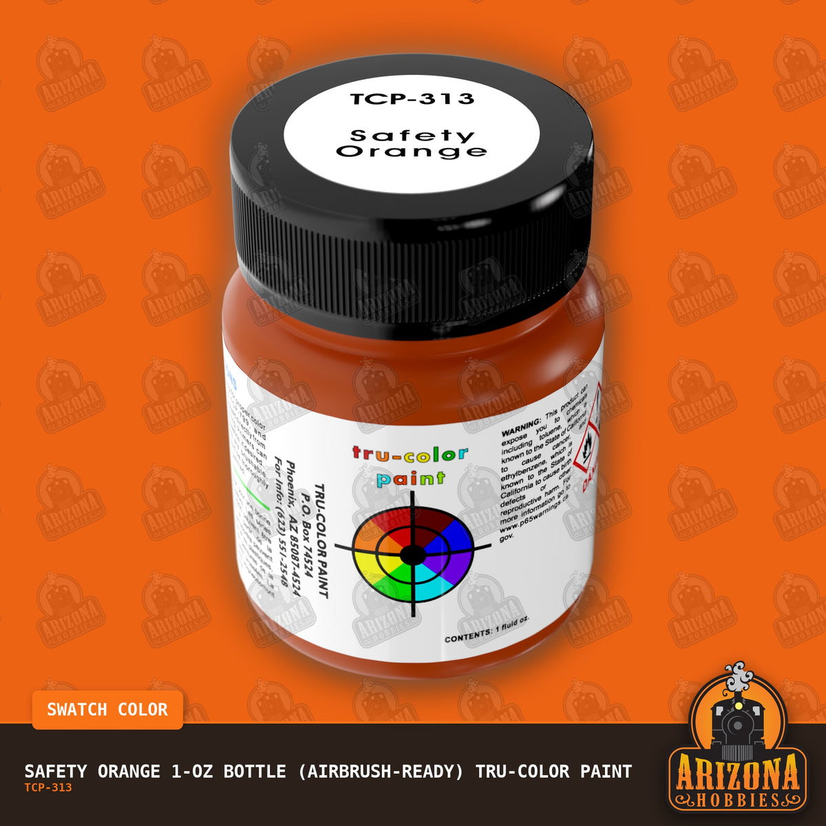 SAFETY ORANGE 1-oz bottle (Air-brush) Tru-Color Paint-with color swatch-Arizona Hobbies