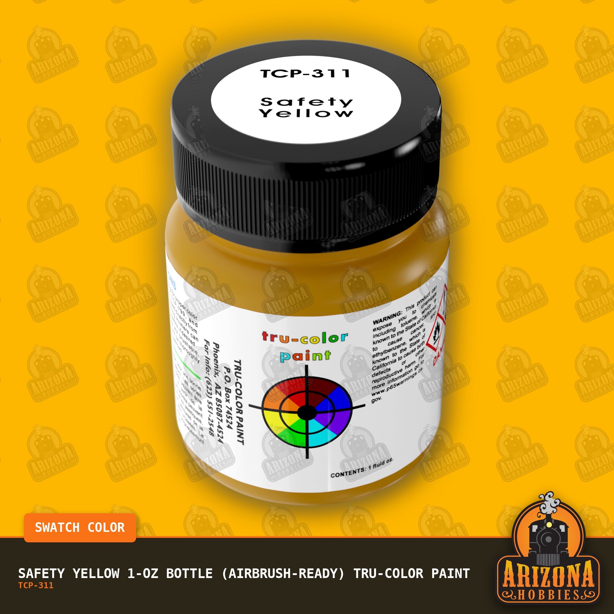 SAFETY YELLOW 1-oz bottle (Air-brush) Tru-Color Paint-with color swatch-Arizona Hobbies