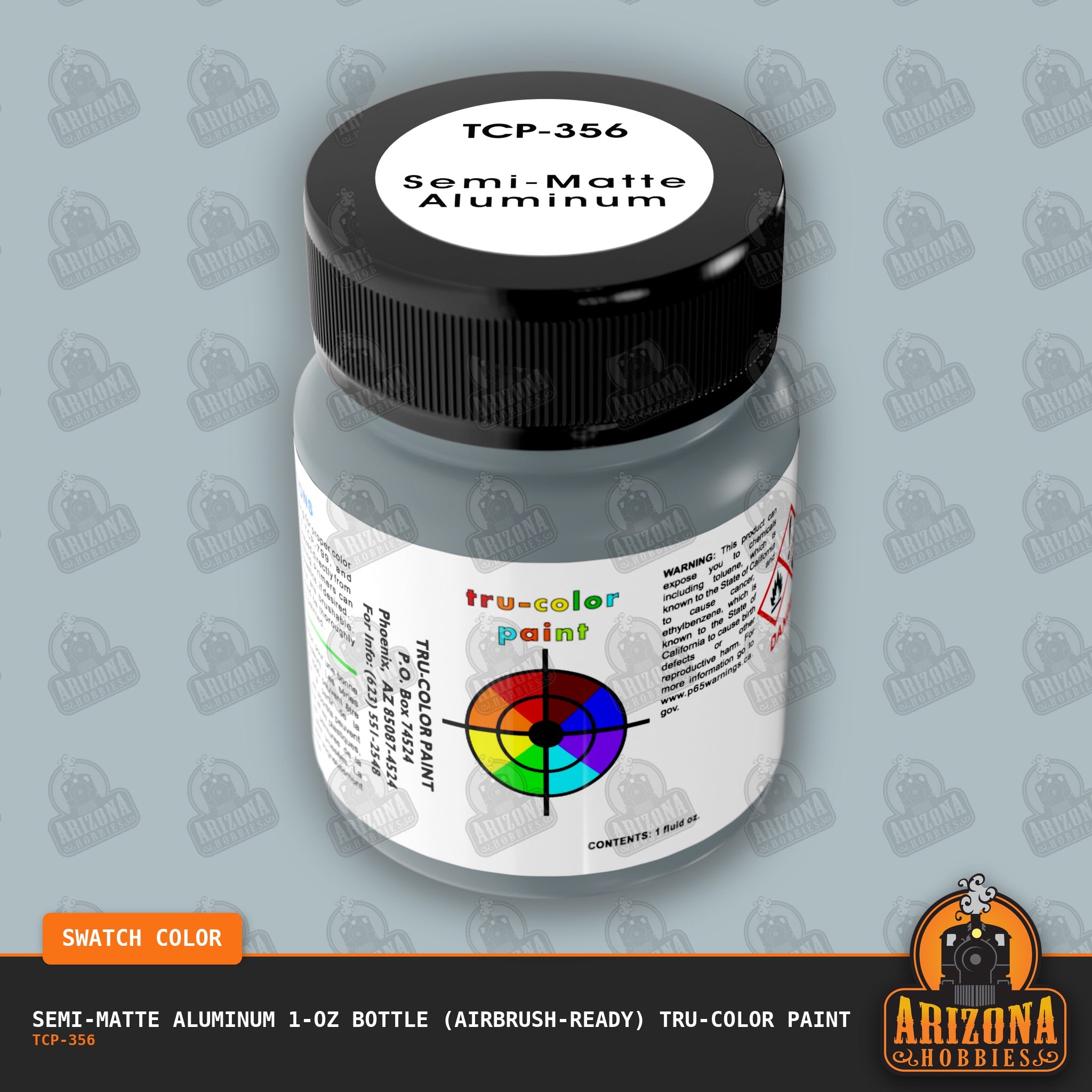 SEMI-MATTE ALUMINUM 1-oz bottle (Air-brush) Tru-Color Paint-with color swatch-Arizona Hobbies