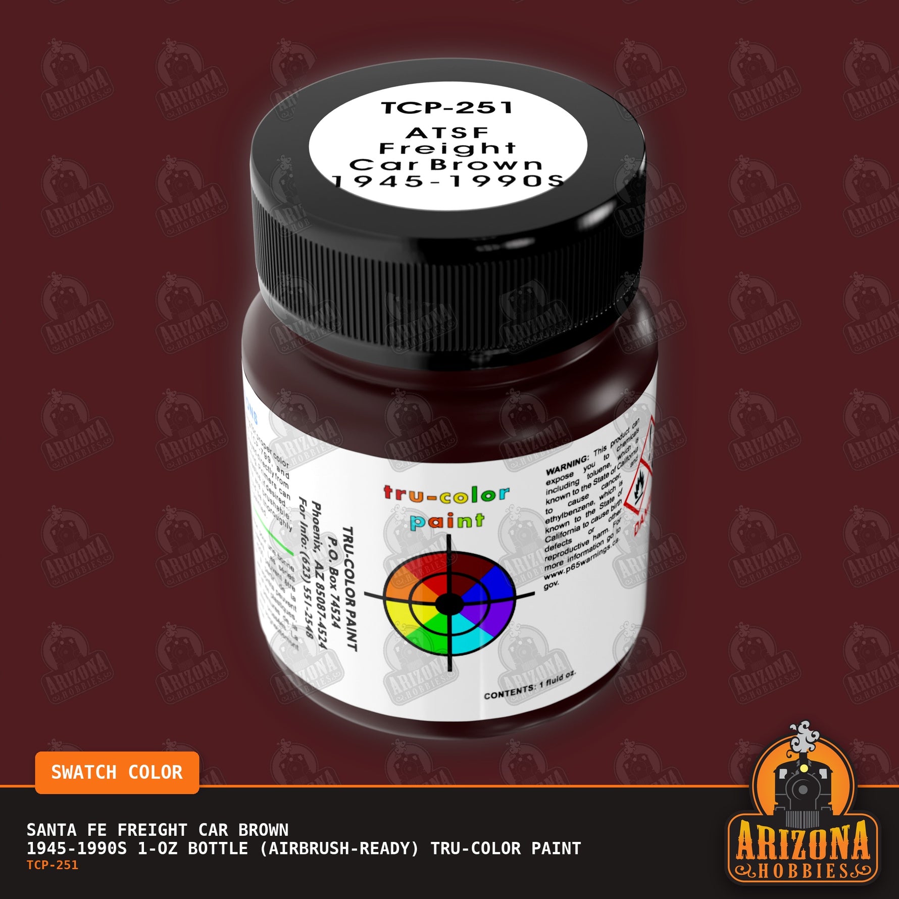 Santa Fe FREIGHT CAR BROWN 1945-1990s 1-oz bottle (Air-brush) Tru-Color Paint-with color swatch-Arizona Hobbies