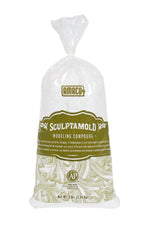 Three-pound bag of white Amaco Sculptamold modeling compound with green and white vintage-style labeling.