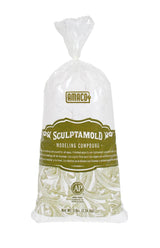 Three-pound bag of white Amaco Sculptamold modeling compound with green and white vintage-style labeling.