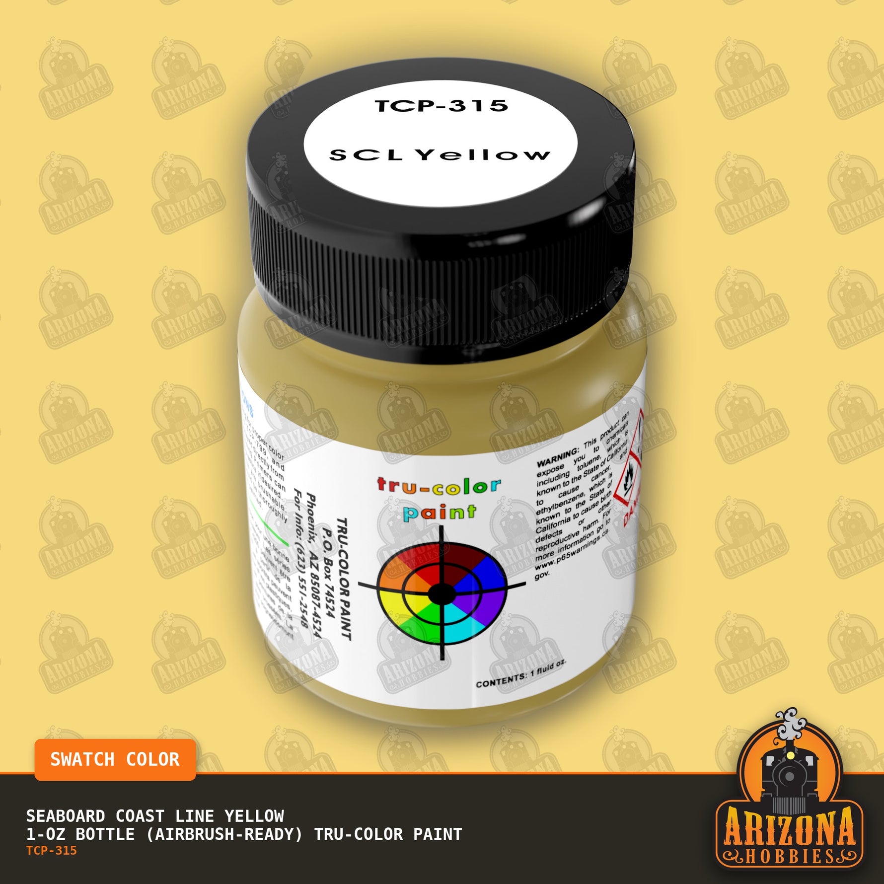 Seaboard Coast Line YELLOW 1-oz bottle (Air-brush) Tru-Color Paint-with color swatch-Arizona Hobbies