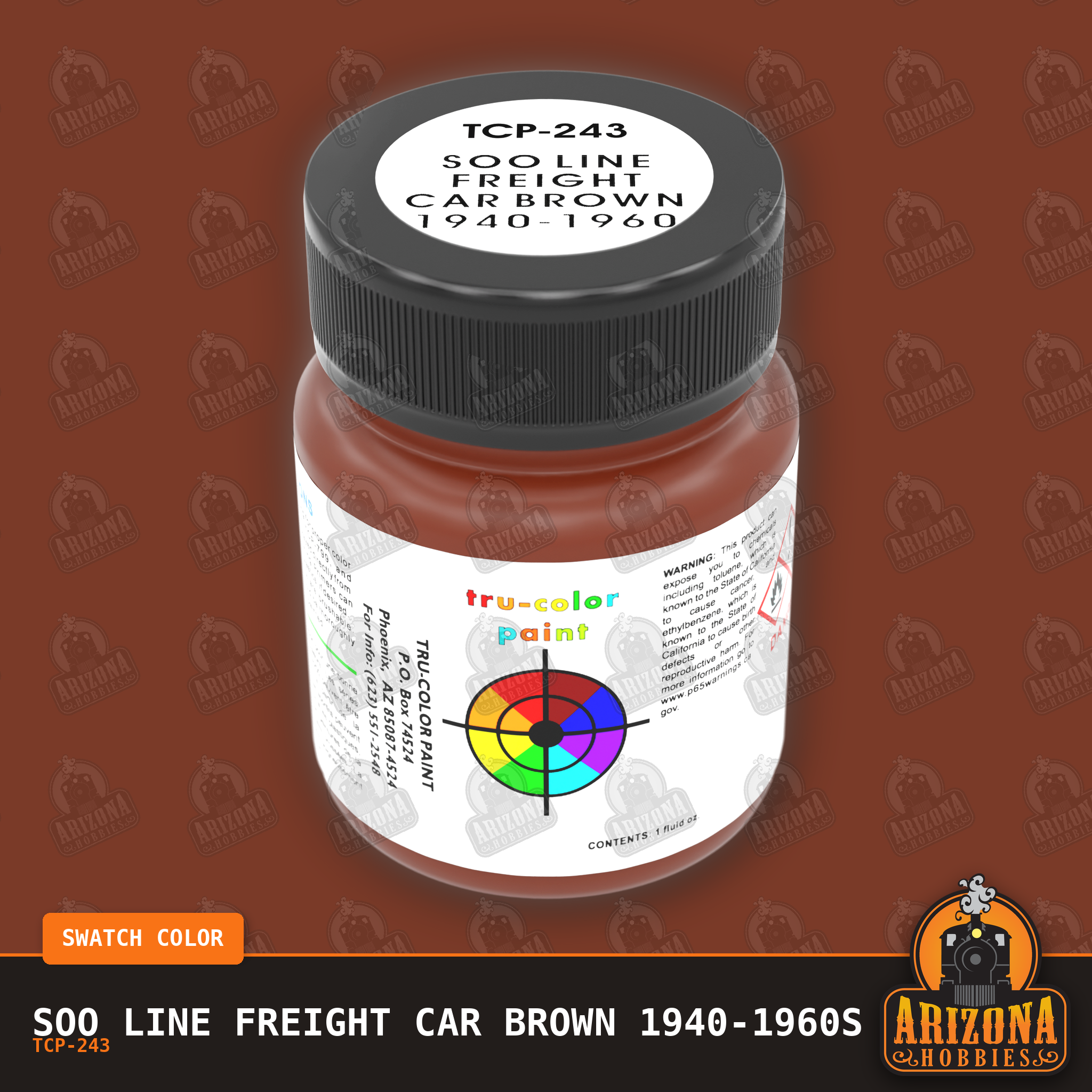 Soo Line FREIGHT CAR BROWN 1940-1960s 1-oz bottle (Air-brush) Tru-Color Paint SPECIAL ORDER ONLY-with color swatch-Arizona Hobbies
