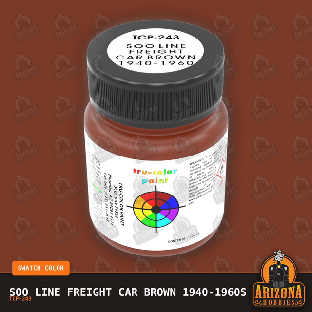 Soo Line FREIGHT CAR BROWN 1940-1960s 1-oz bottle (Air-brush) Tru-Color Paint SPECIAL ORDER ONLY-with color swatch-Arizona Hobbies