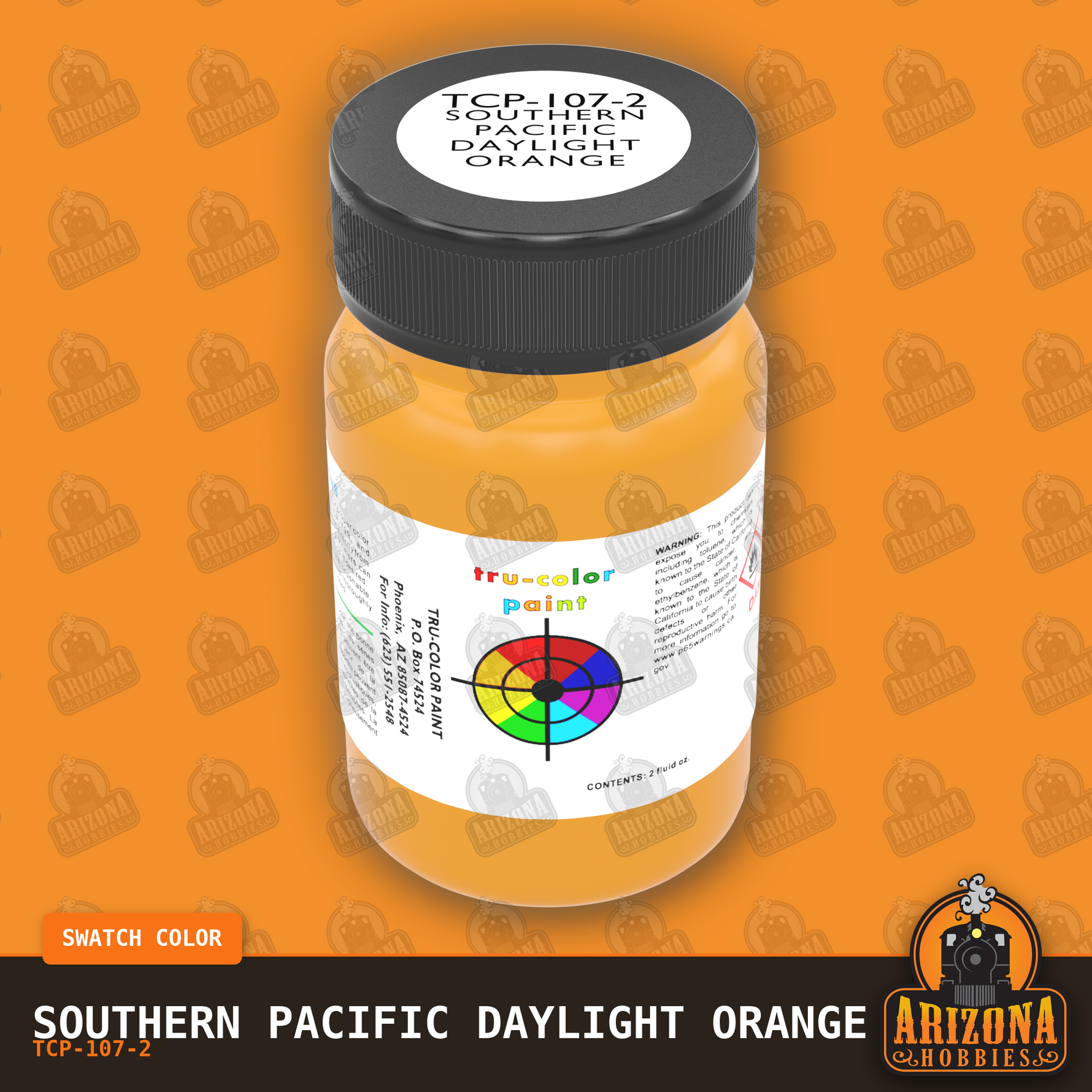 Southern Pacific DAYLIGHT ORANGE 2-oz bottle (Air-brush) Tru-Color Paint SPECIAL ORDER ONLY-with color swatch-Arizona Hobbies