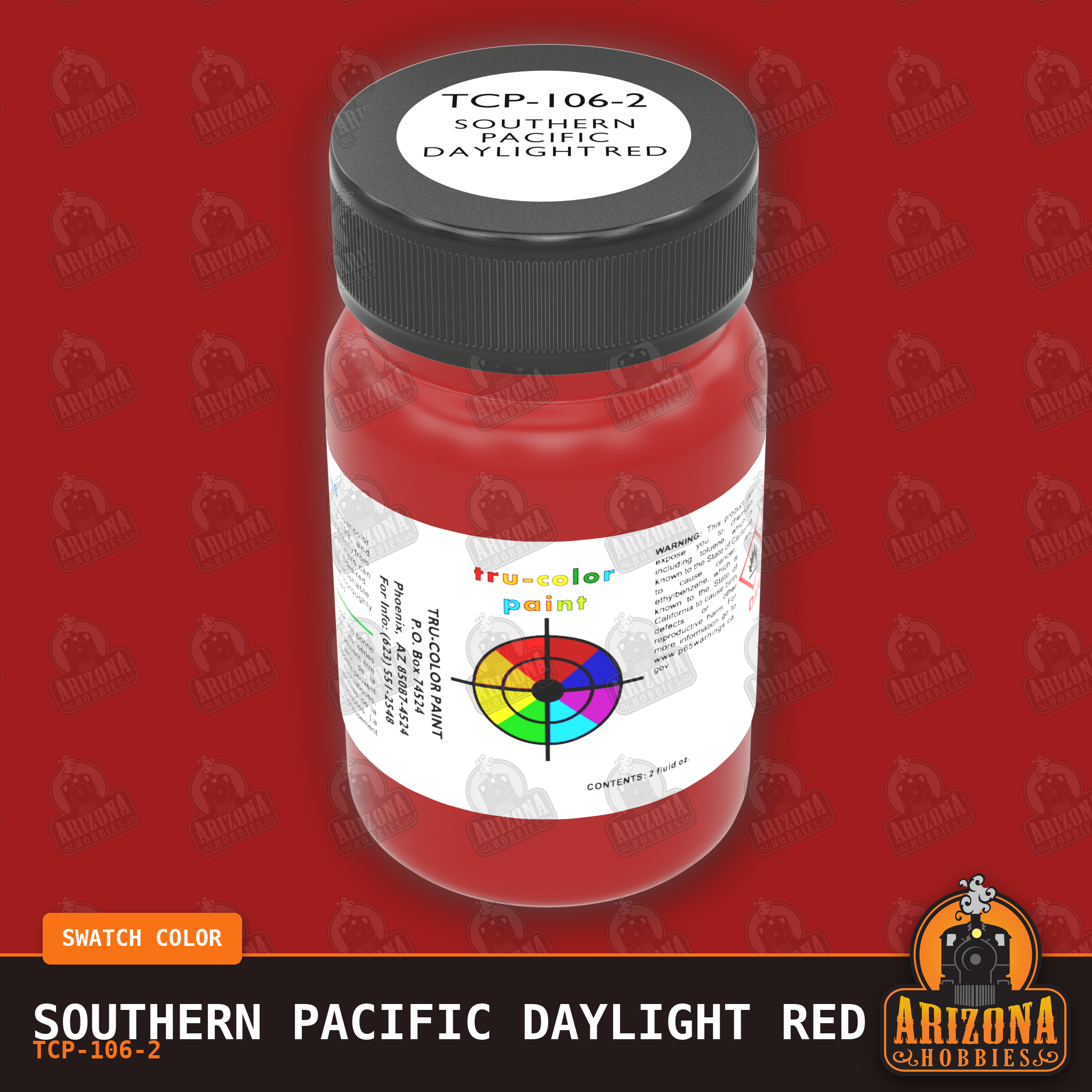 Southern Pacific DAYLIGHT RED 2-oz bottle (Air-brush) Tru-Color Paint SPECIAL ORDER ONLY-with color swatch-Arizona Hobbies