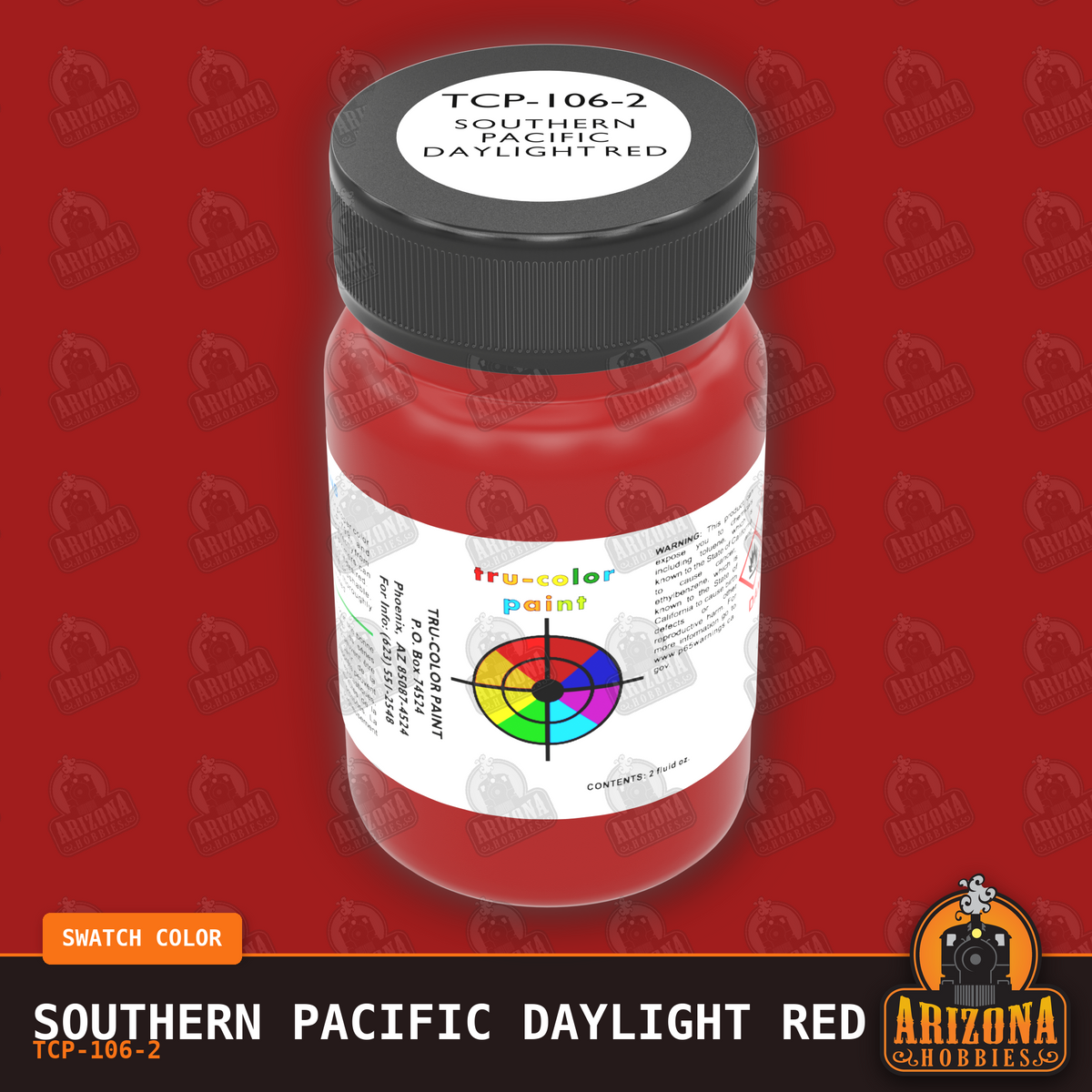Southern Pacific DAYLIGHT RED 2-oz bottle (Air-brush) Tru-Color Paint SPECIAL ORDER ONLY-with color swatch-Arizona Hobbies