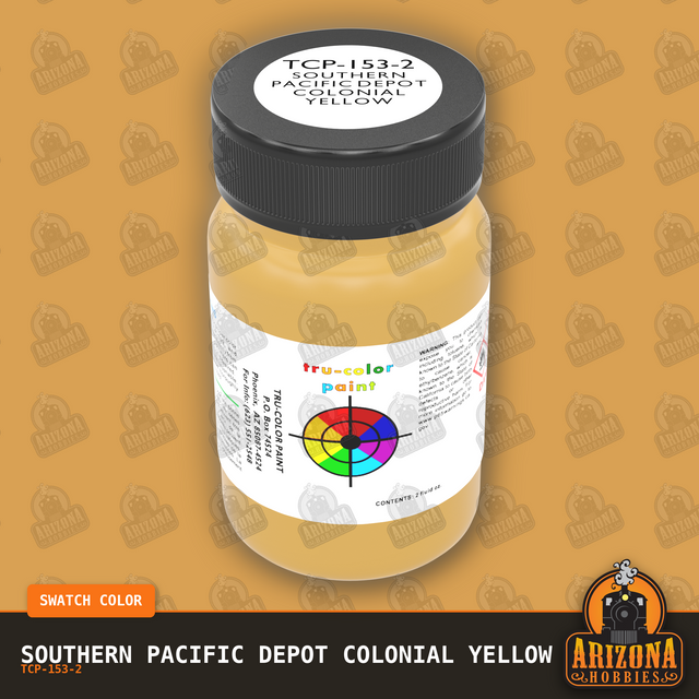Southern Pacific DEPOT COLONIAL YELLOW 2-oz bottle (Air-brush) Tru-Color Paint SPECIAL ORDER ONLY-with color swatch-Arizona Hobbies