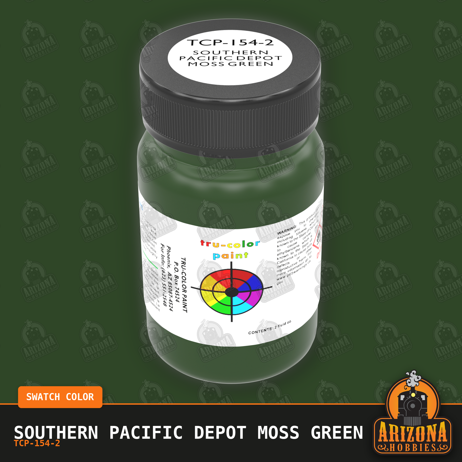 Southern Pacific DEPOT MOSS GREEN 2-oz bottle (Air-brush) Tru-Color Paint SPECIAL ORDER ONLY-with color swatch-Arizona Hobbies