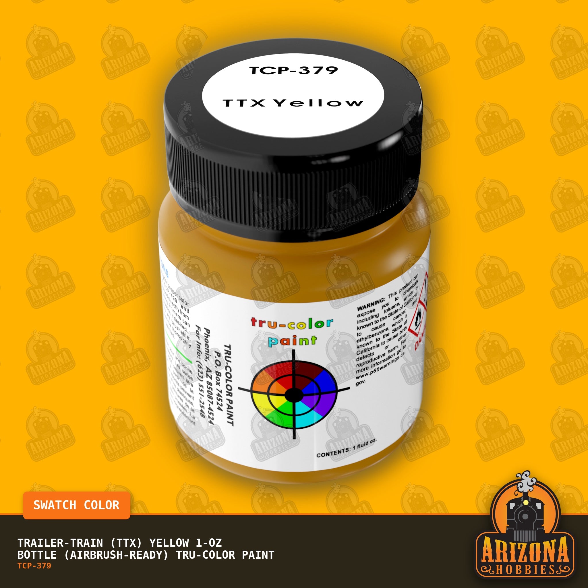 Trailer-Train (TTX) YELLOW 1-oz bottle (Air-brush) Tru-Color Paint-with color swatch-Arizona Hobbies