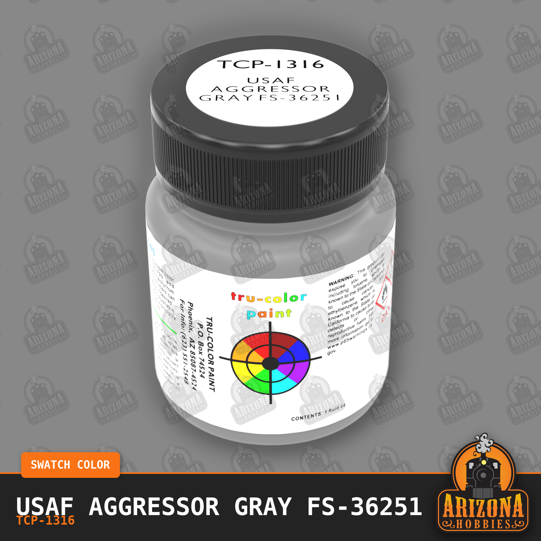 U.S. Air Force AGRESSOR GRAY FS-36251 1-oz bottle (Air-brush) Tru-Color Paint-with color swatch-Arizona Hobbies