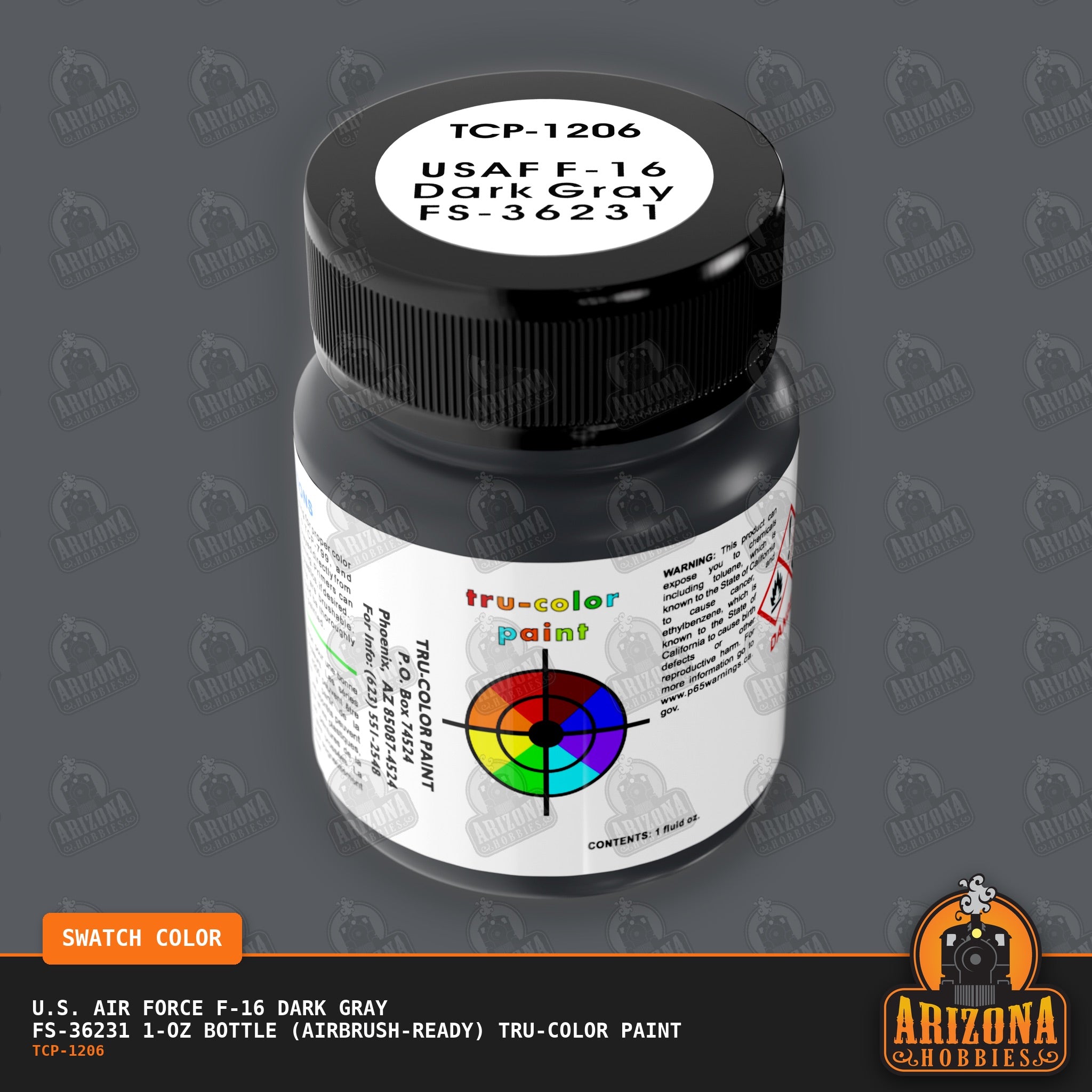 U.S. Air Force F-16 DARK GRAY FS-36231 1-oz bottle (Air-brush) Tru-Color Paint-with color swatch-Arizona Hobbies