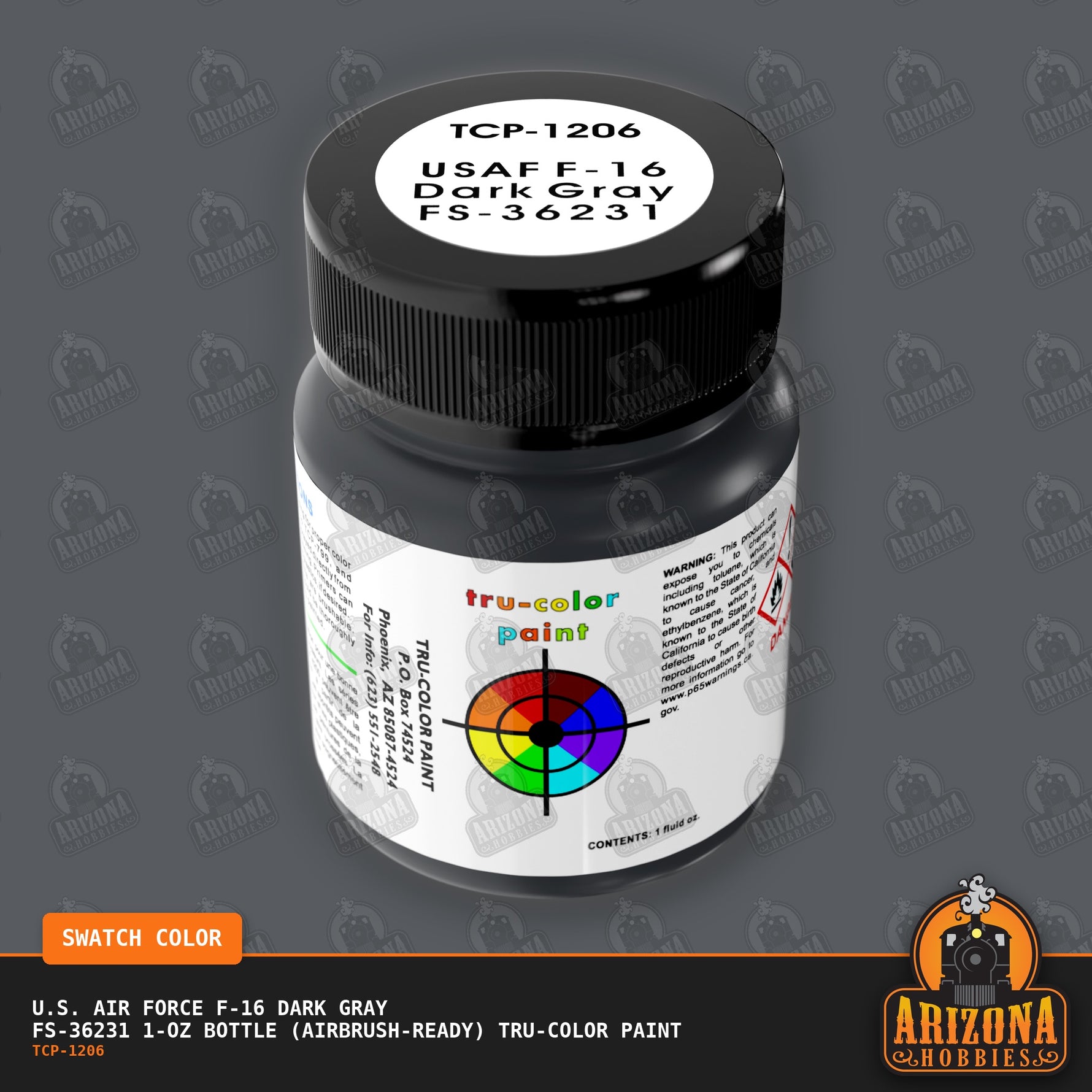 U.S. Air Force F-16 DARK GRAY FS-36231 1-oz bottle (Air-brush) Tru-Color Paint-with color swatch-Arizona Hobbies