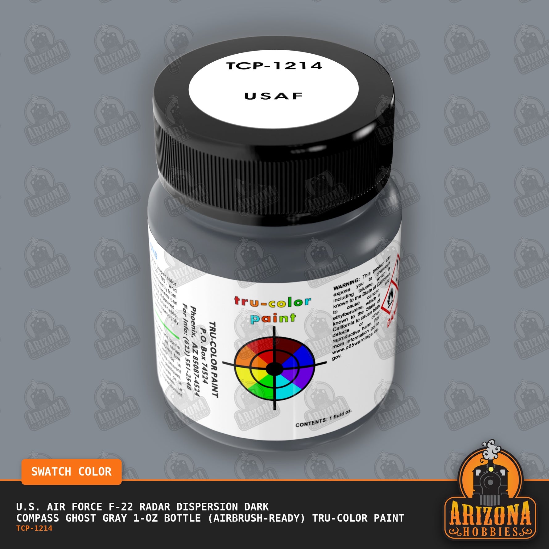 U.S. Air Force F-22 RADAR DISPERSION DARK COMPASS GHOST GRAY 1-oz bottle (Air-brush) Tru-Color Paint-with color swatch-Arizona Hobbies