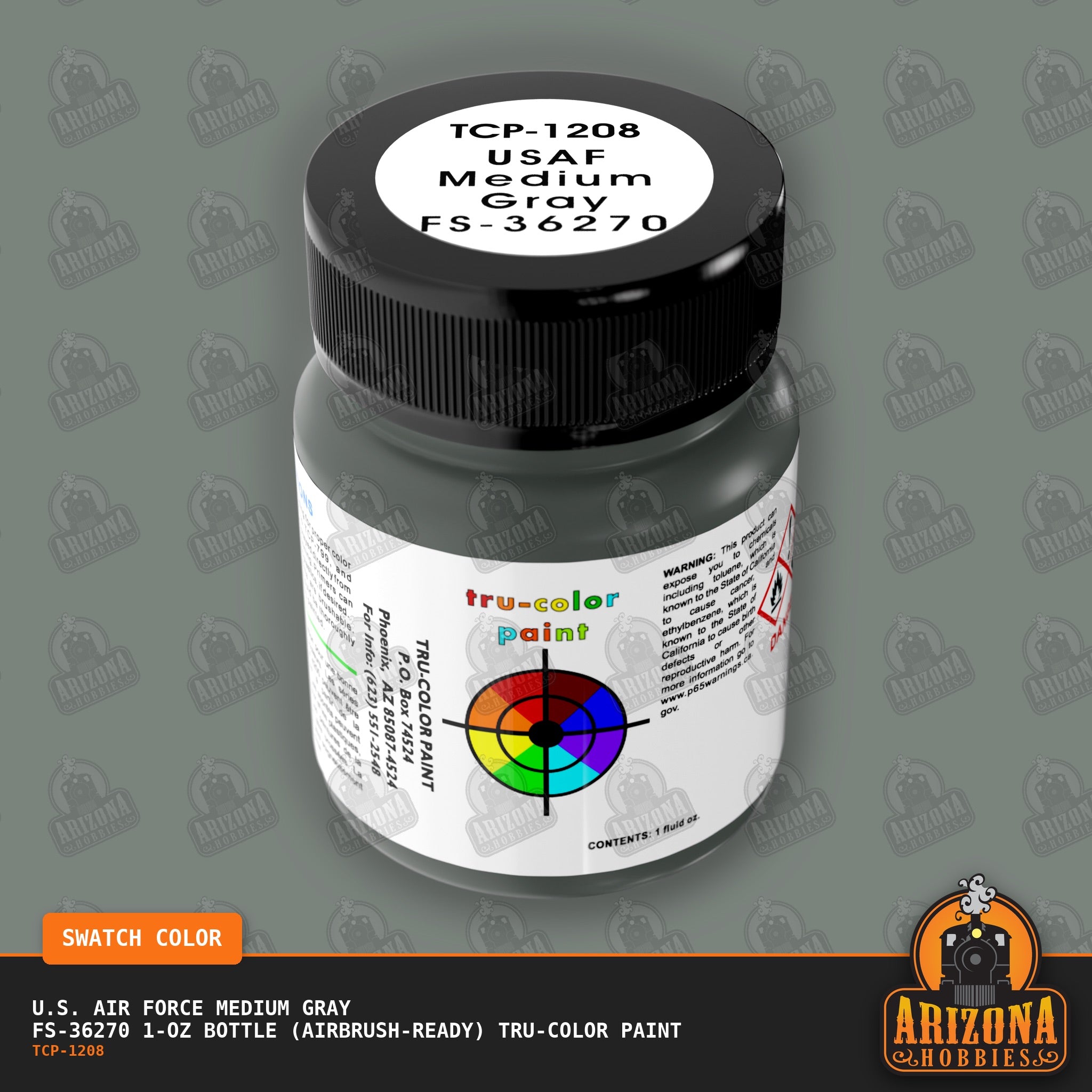 U.S. Air Force MEDIUM GRAY FS-36270 1-oz bottle (Air-brush) Tru-Color Paint-with color swatch-Arizona Hobbies