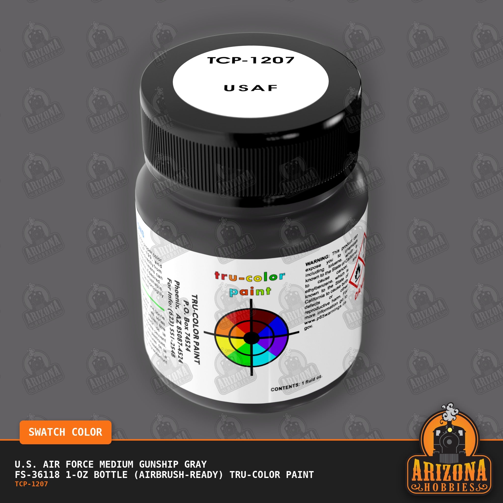 U.S. Air Force MEDIUM GUNSHIP GRAY FS-36118 1-oz bottle (Air-brush) Tru-Color Paint-with color swatch-Arizona Hobbies