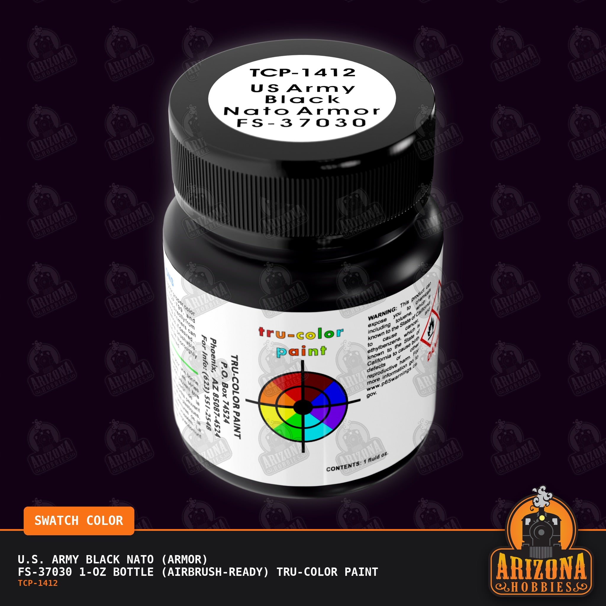 U.S. Army BLACK NATO (Armor) FS-37030 1-oz bottle (Air-brush) Tru-Color Paint-with color swatch-Arizona Hobbies