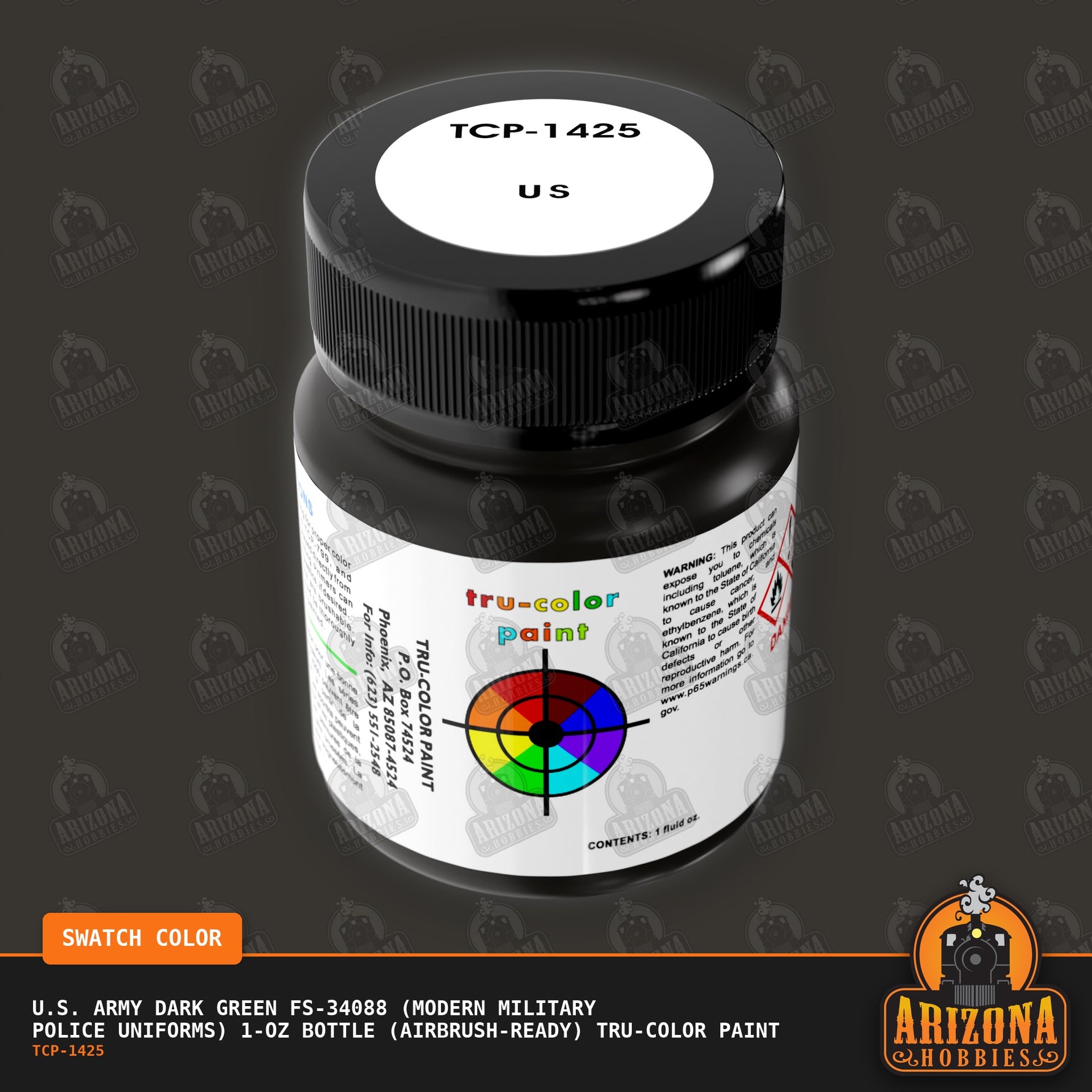 U.S. Army DARK GREEN FS-34088 (Modern Military Police Uniforms) 1-oz bottle (Air-brush) Tru-Color Paint-with color swatch-Arizona Hobbies