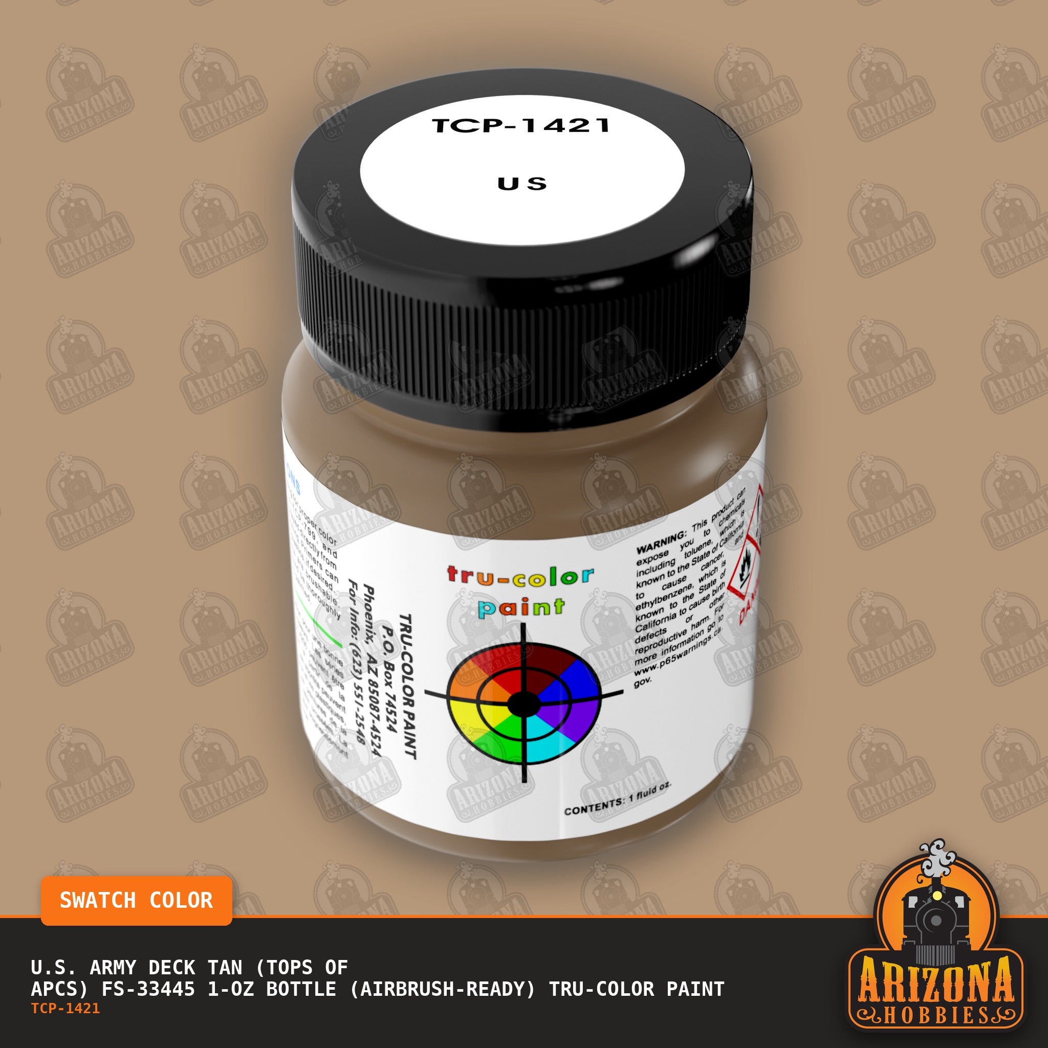 U.S. Army DECK TAN (tops of APCs) FS-33445 1-oz bottle (Air-brush) Tru-Color Paint-with color swatch-Arizona Hobbies