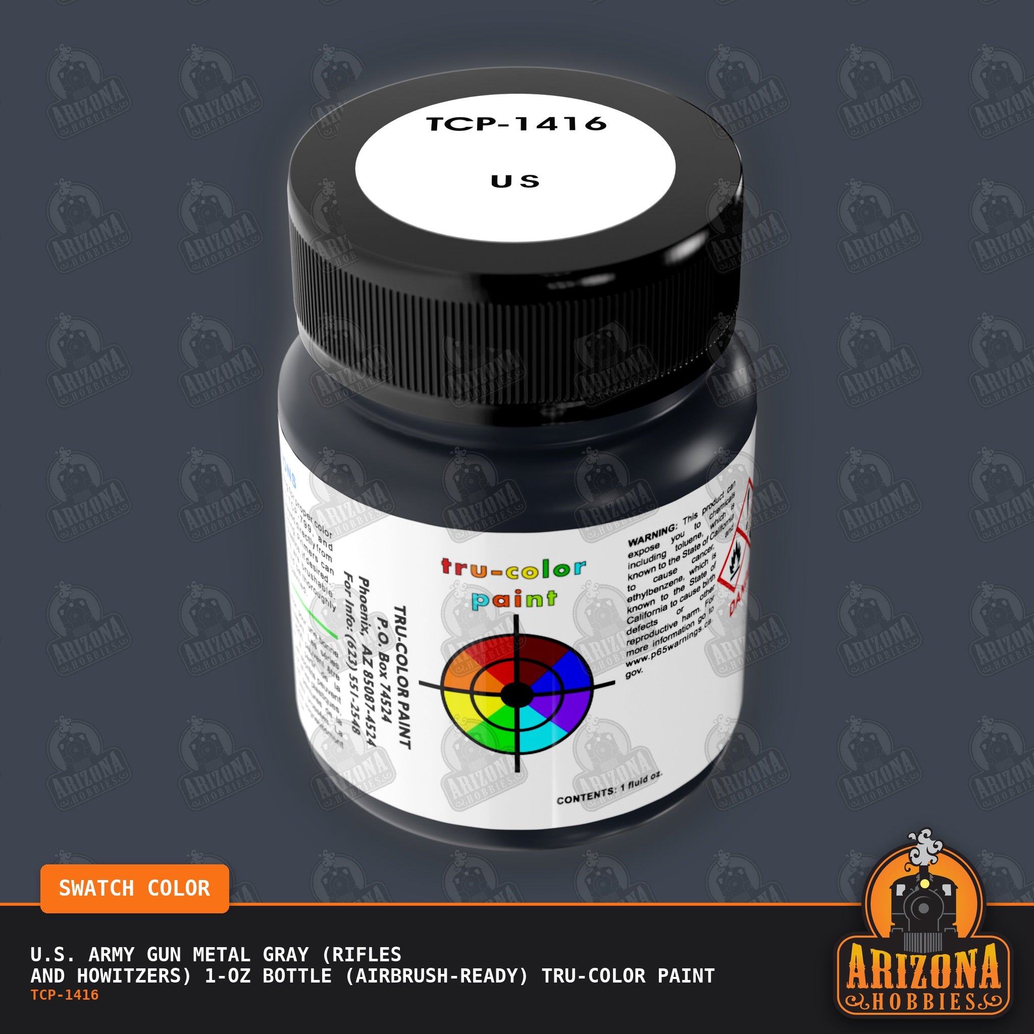 U.S. Army GUN METAL GRAY (Rifles and Howitzers) 1-oz bottle (Air-brush) Tru-Color Paint-with color swatch-Arizona Hobbies