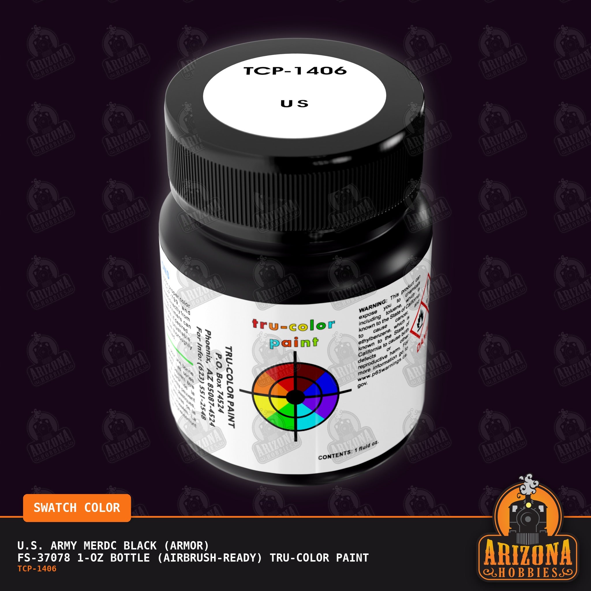 U.S. Army MERDC BLACK (Armor) FS-37078 1-oz bottle (Air-brush) Tru-Color Paint-with color swatch-Arizona Hobbies