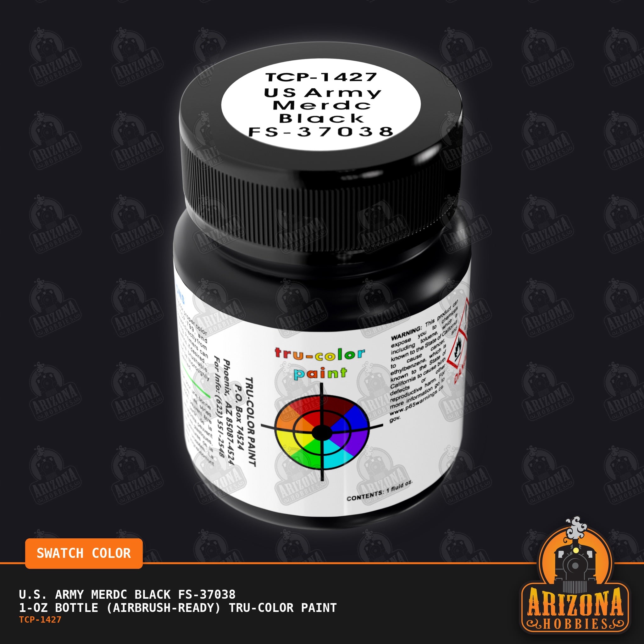 U.S. Army MERDC BLACK FS-37038 1-oz bottle (Air-brush) Tru-Color Paint-with color swatch-Arizona Hobbies