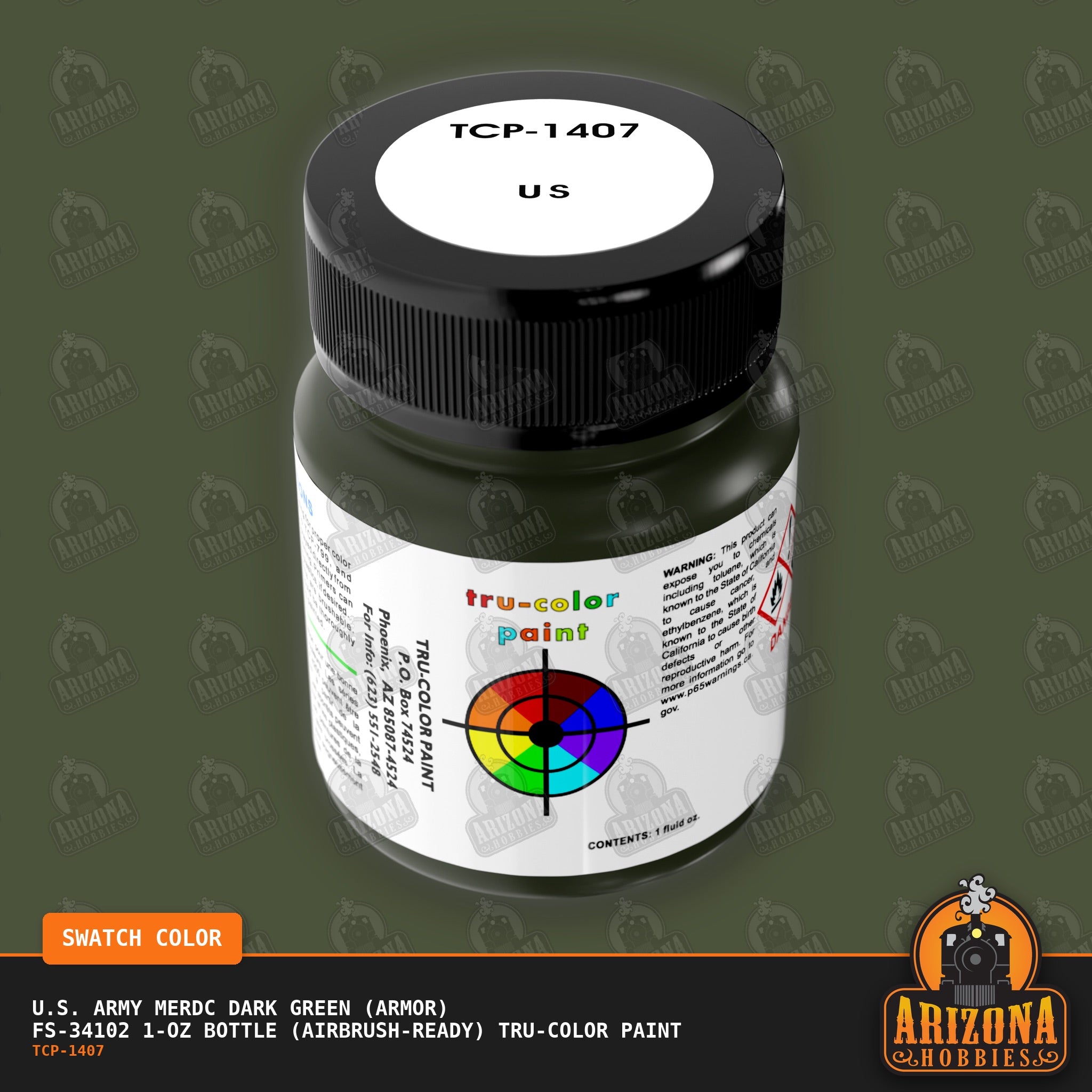 U.S. Army MERDC DARK GREEN (Armor) FS-34102 1-oz bottle (Air-brush) Tru-Color Paint-with color swatch-Arizona Hobbies