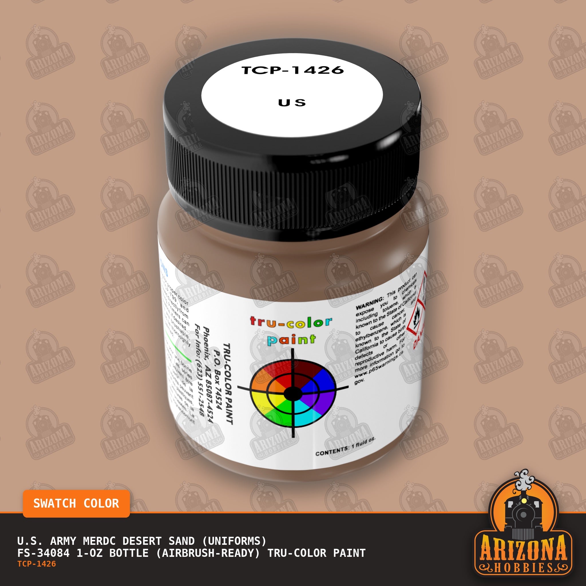 U.S. Army MERDC DESERT SAND (Uniforms) FS-34084 1-oz bottle (Air-brush) Tru-Color Paint-with color swatch-Arizona Hobbies