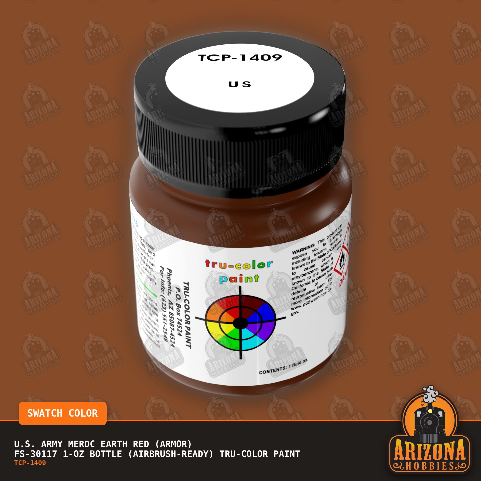 U.S. Army MERDC EARTH RED (Armor) FS-30117 1-oz bottle (Air-brush) Tru-Color Paint-with color swatch-Arizona Hobbies