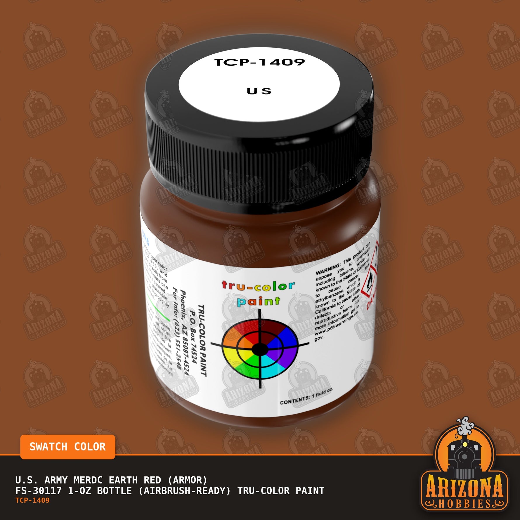 U.S. Army MERDC EARTH RED (Armor) FS-30117 1-oz bottle (Air-brush) Tru-Color Paint-with color swatch-Arizona Hobbies