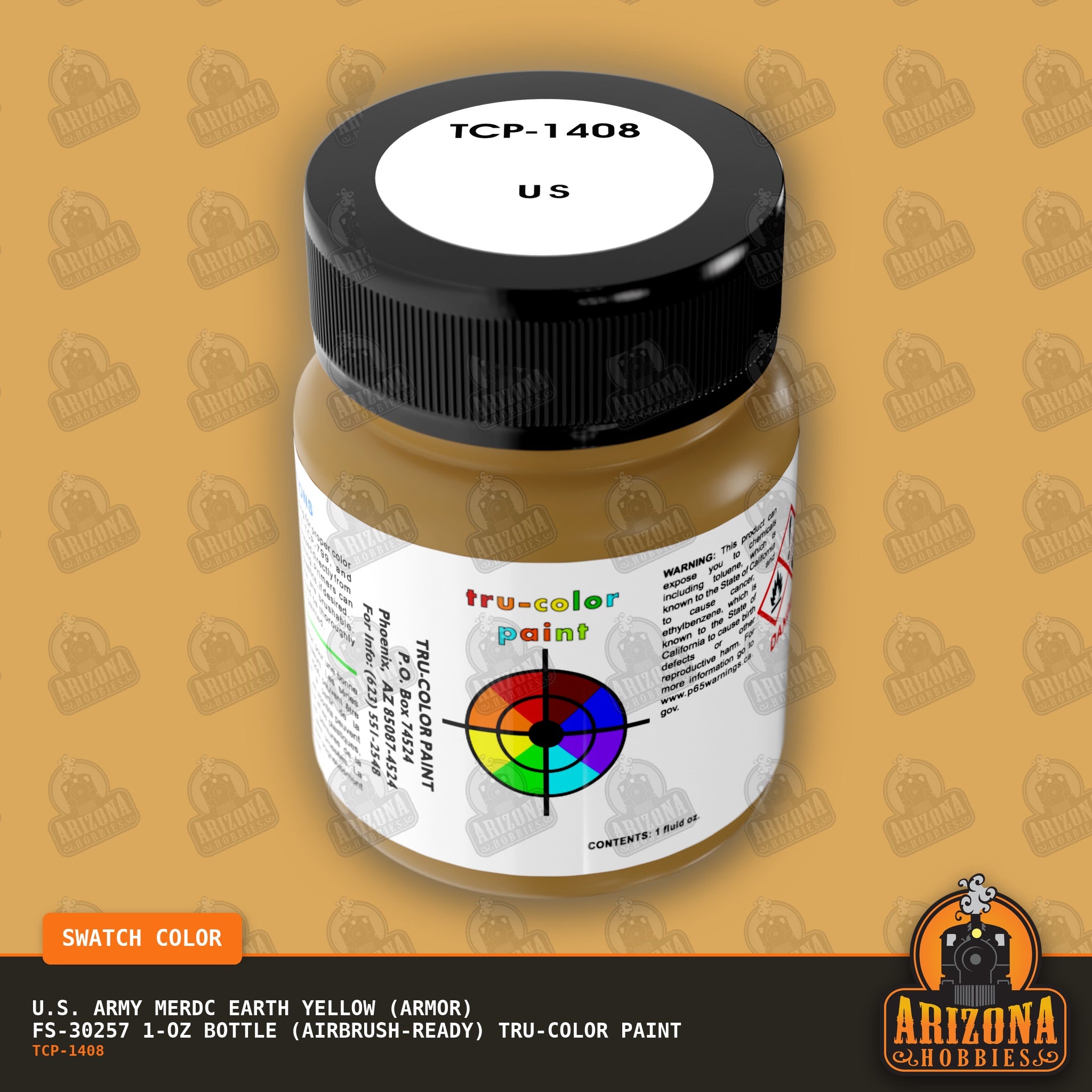 U.S. Army MERDC EARTH YELLOW (Armor) FS-30257 1-oz bottle (Air-brush) Tru-Color Paint-with color swatch-Arizona Hobbies